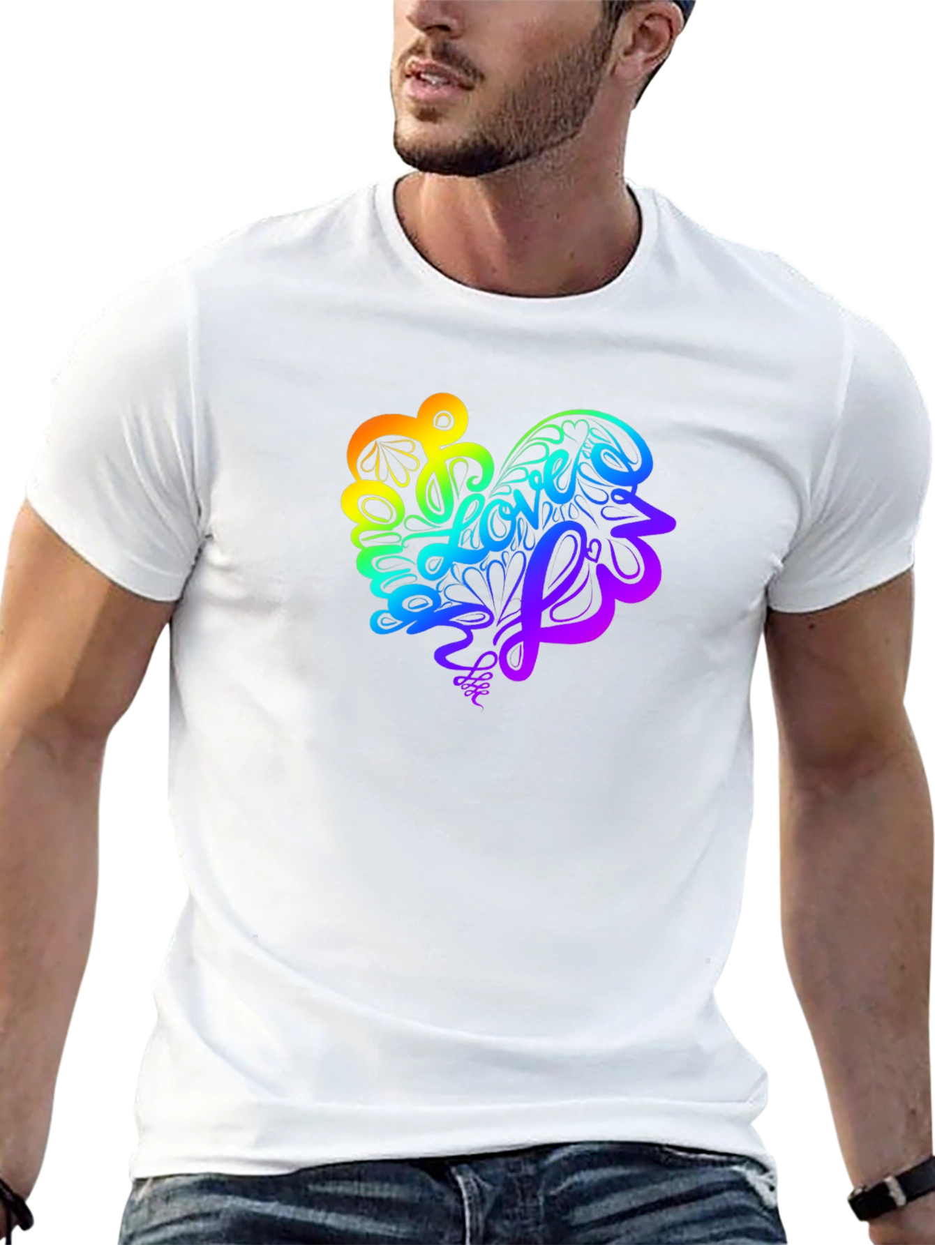 Rainbow Love Heart Graphic Tee - Stylish Black T-Shirt