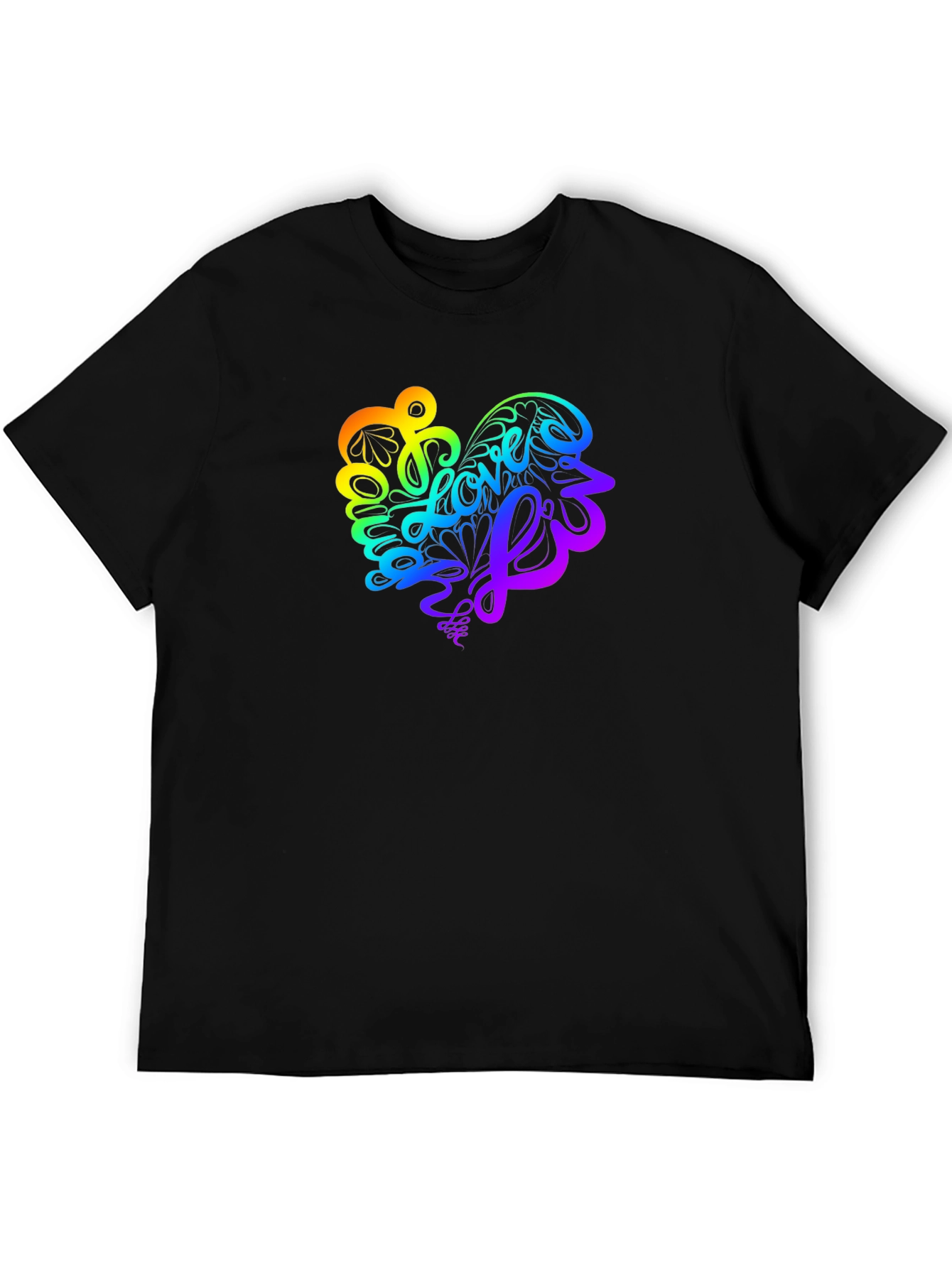Rainbow Love Heart Graphic Tee - Stylish Black T-Shirt