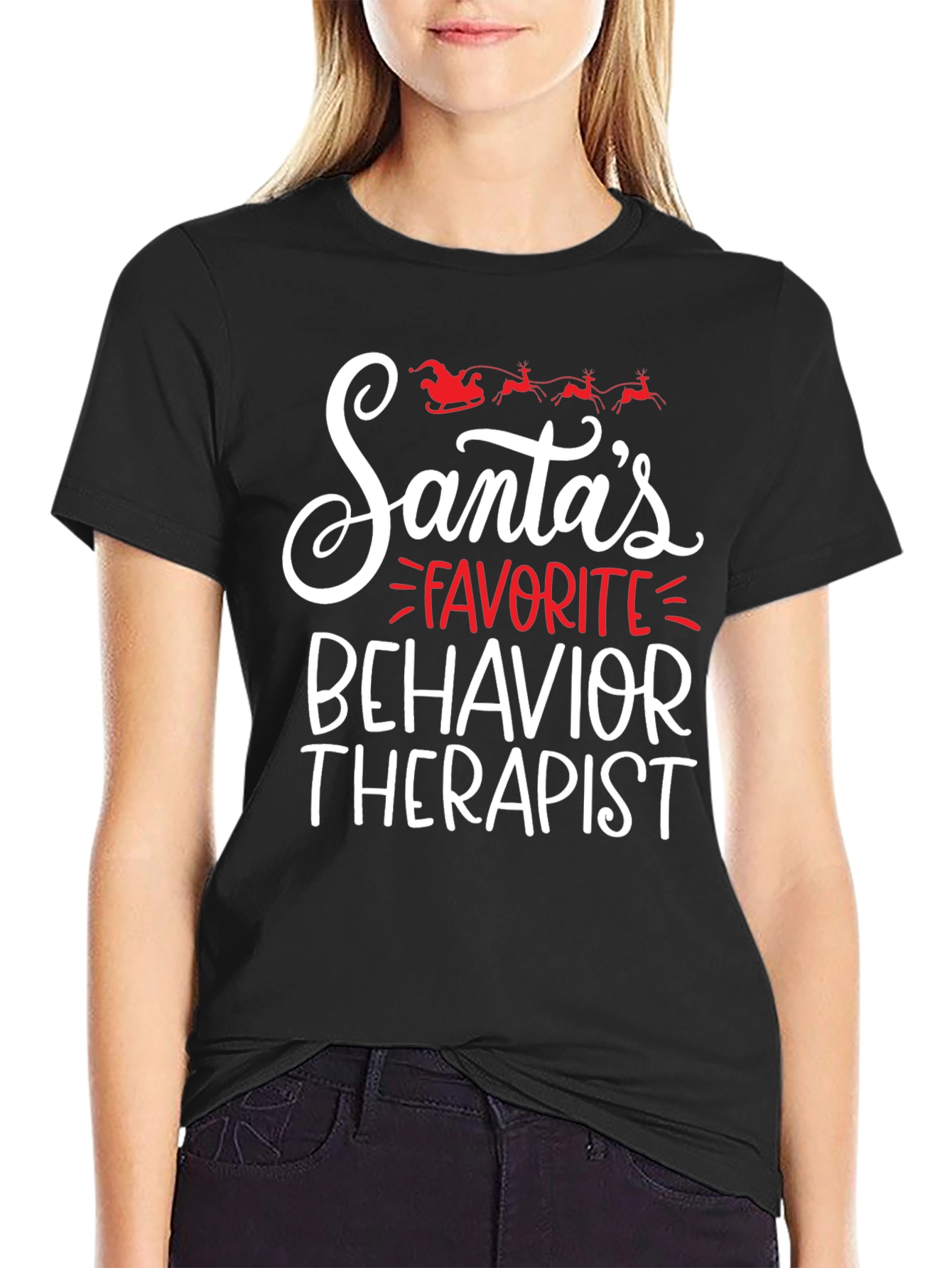 Santas Favorite Behavior Therapist Black Graphic Tee