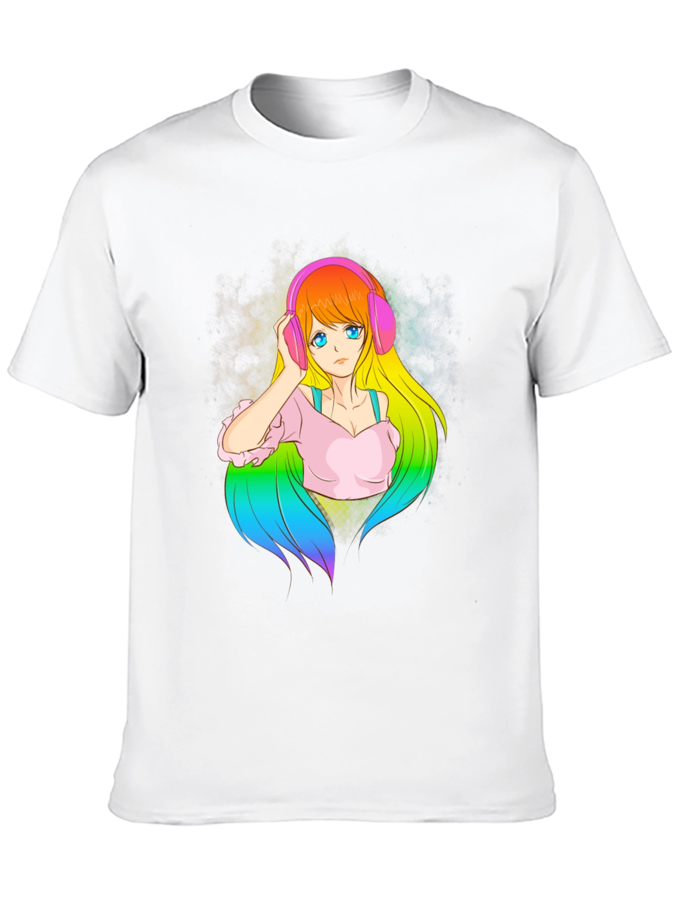 Anime Girl with Headphones Graphic T-Shirt