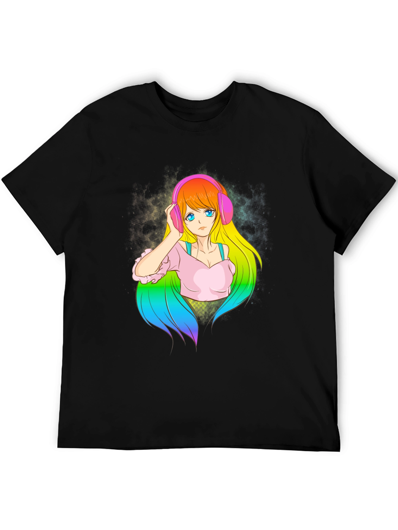 Anime Girl with Headphones Graphic T-Shirt