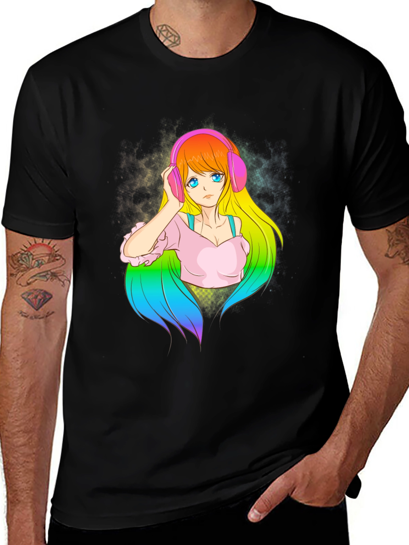 Anime Girl with Headphones Graphic T-Shirt