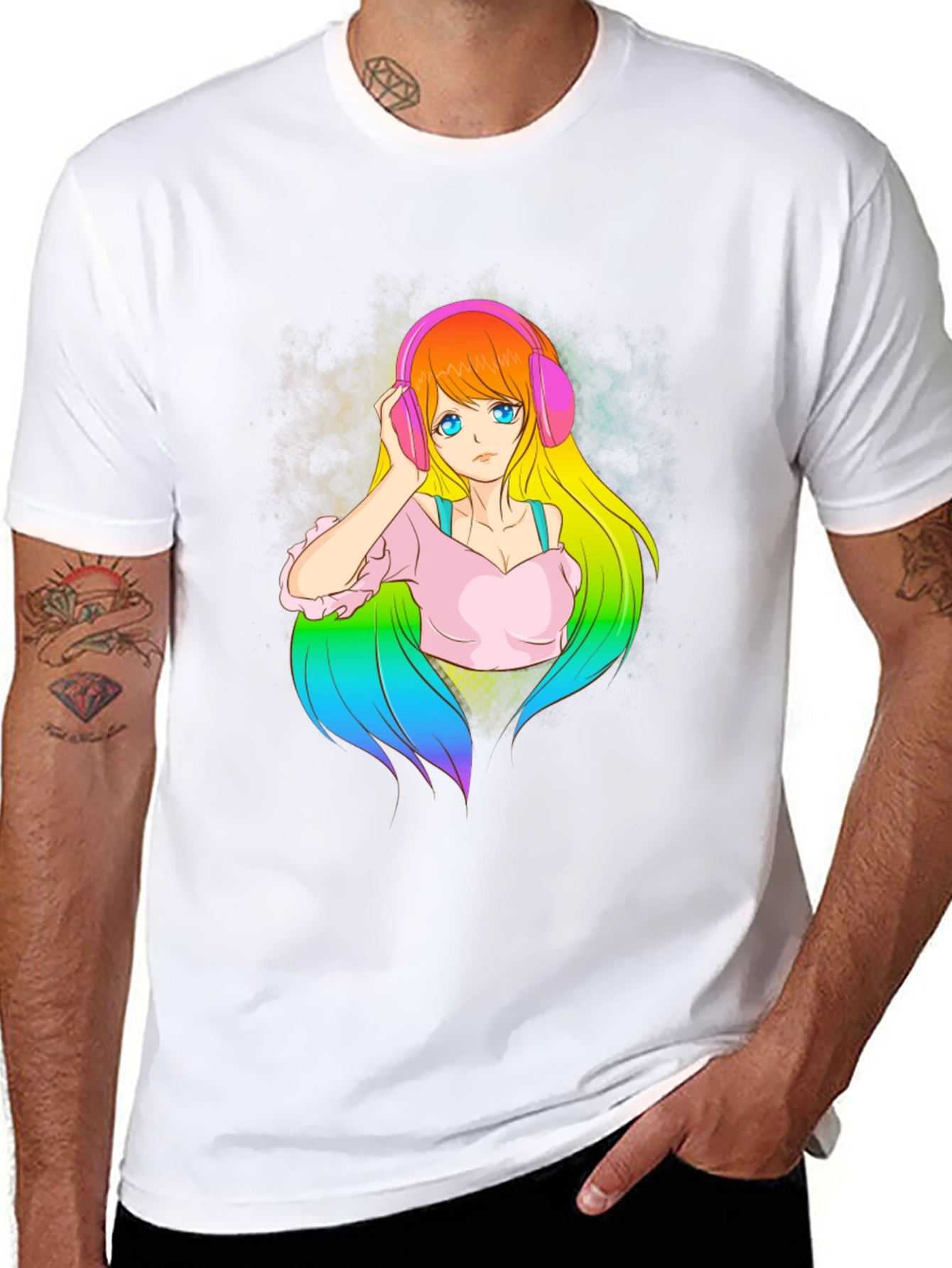 Anime Girl with Headphones Graphic T-Shirt