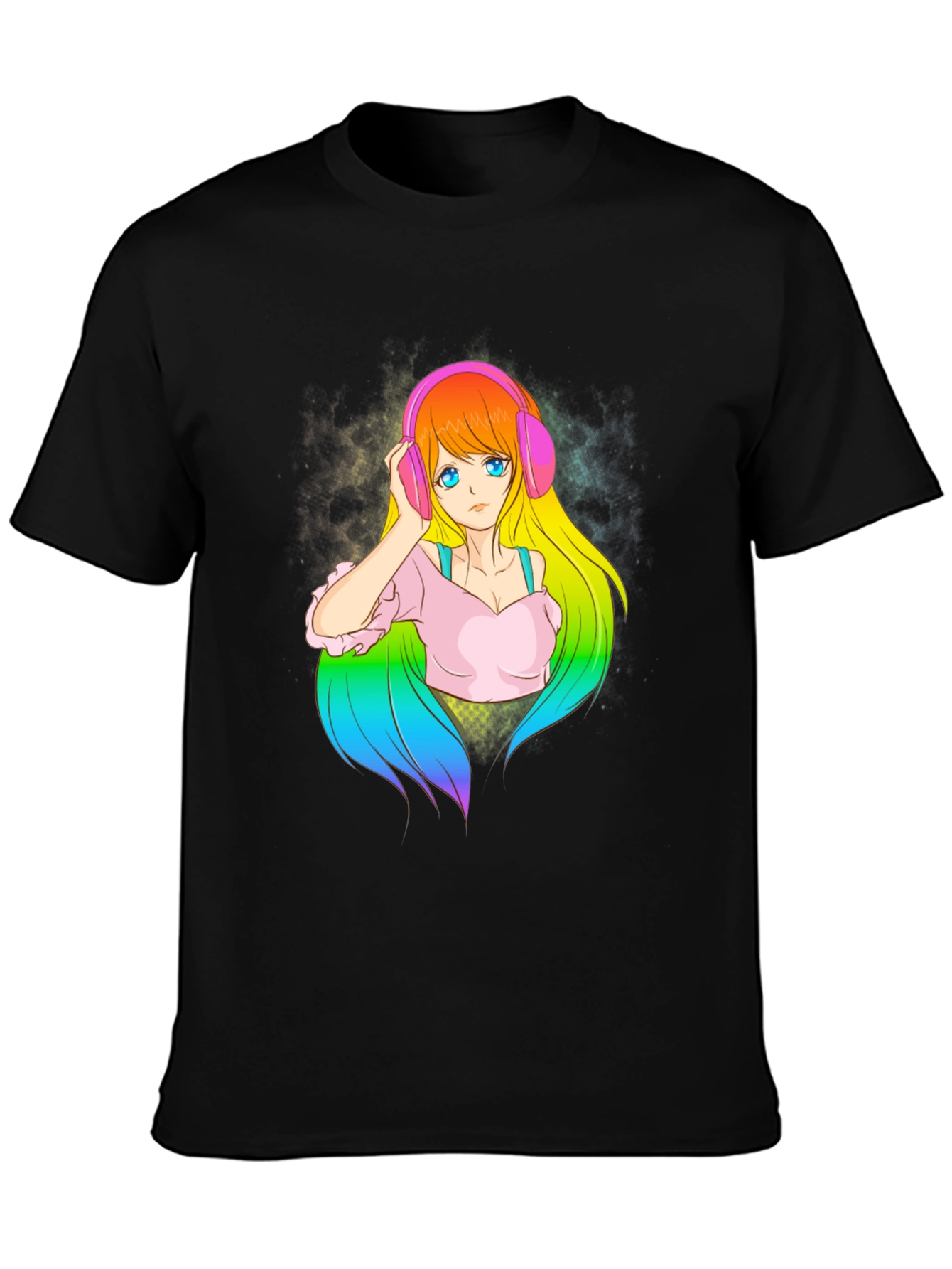 Anime Girl with Headphones Graphic T-Shirt