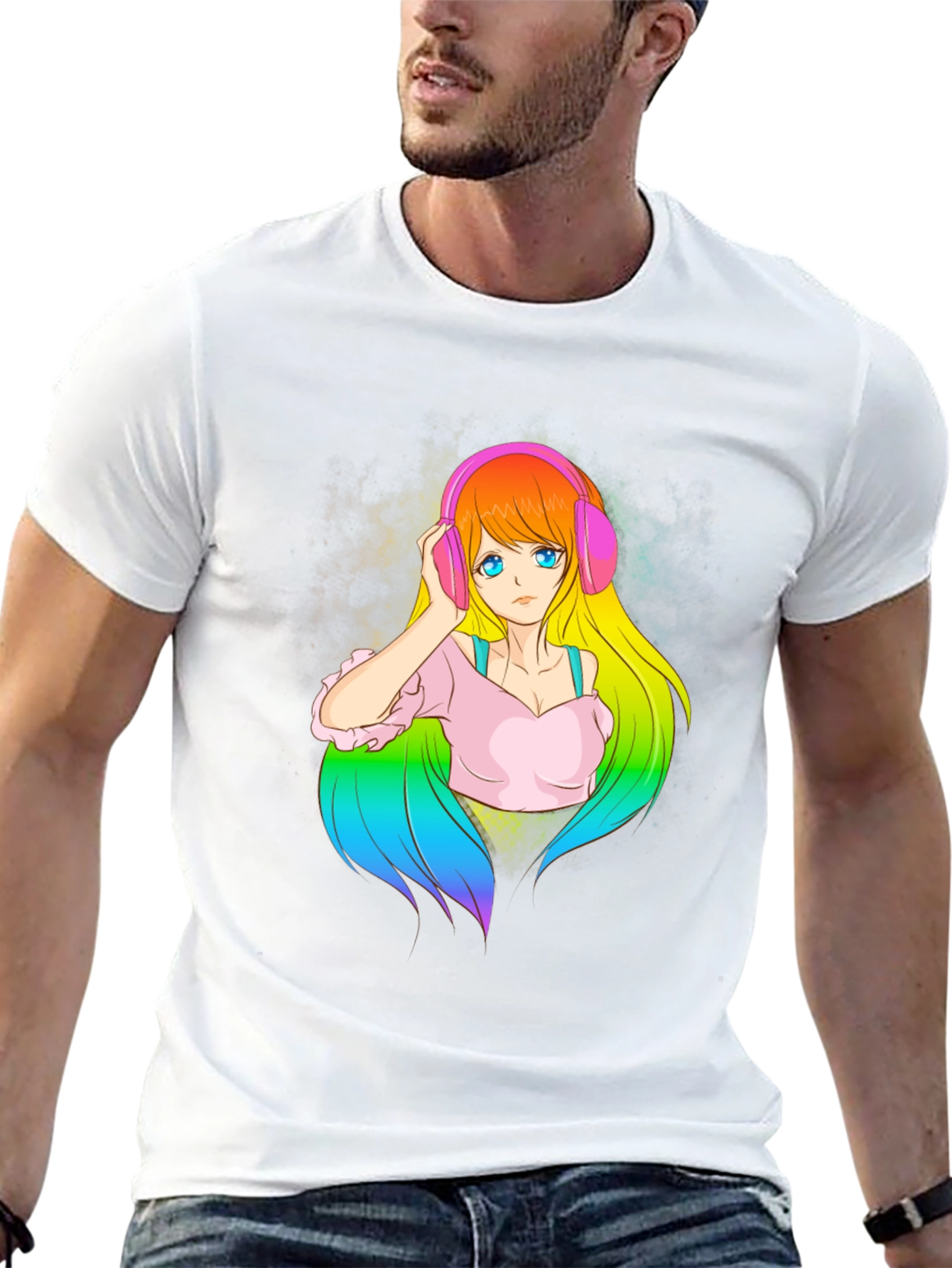 Anime Girl with Headphones Graphic T-Shirt