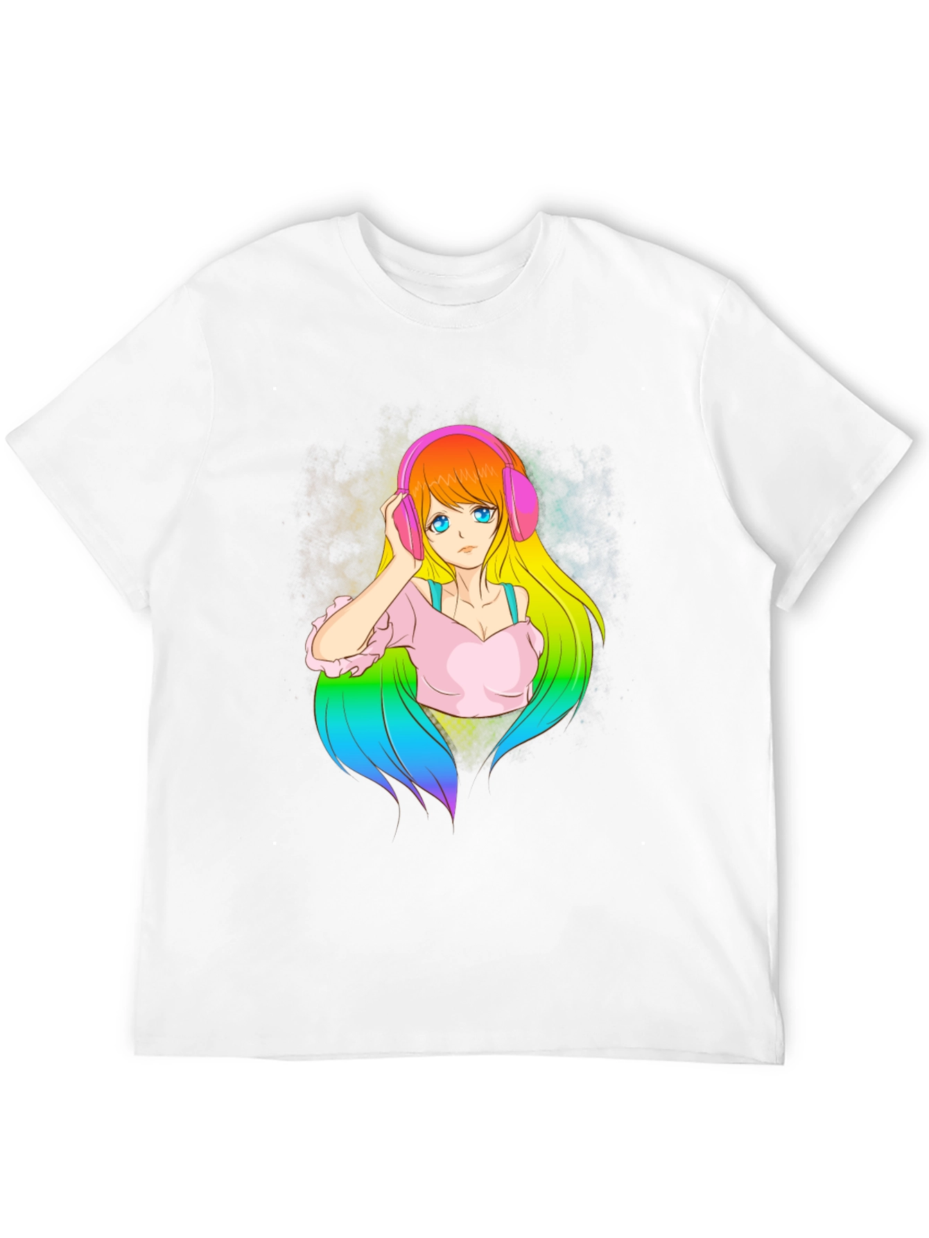 Anime Girl with Headphones Graphic T-Shirt