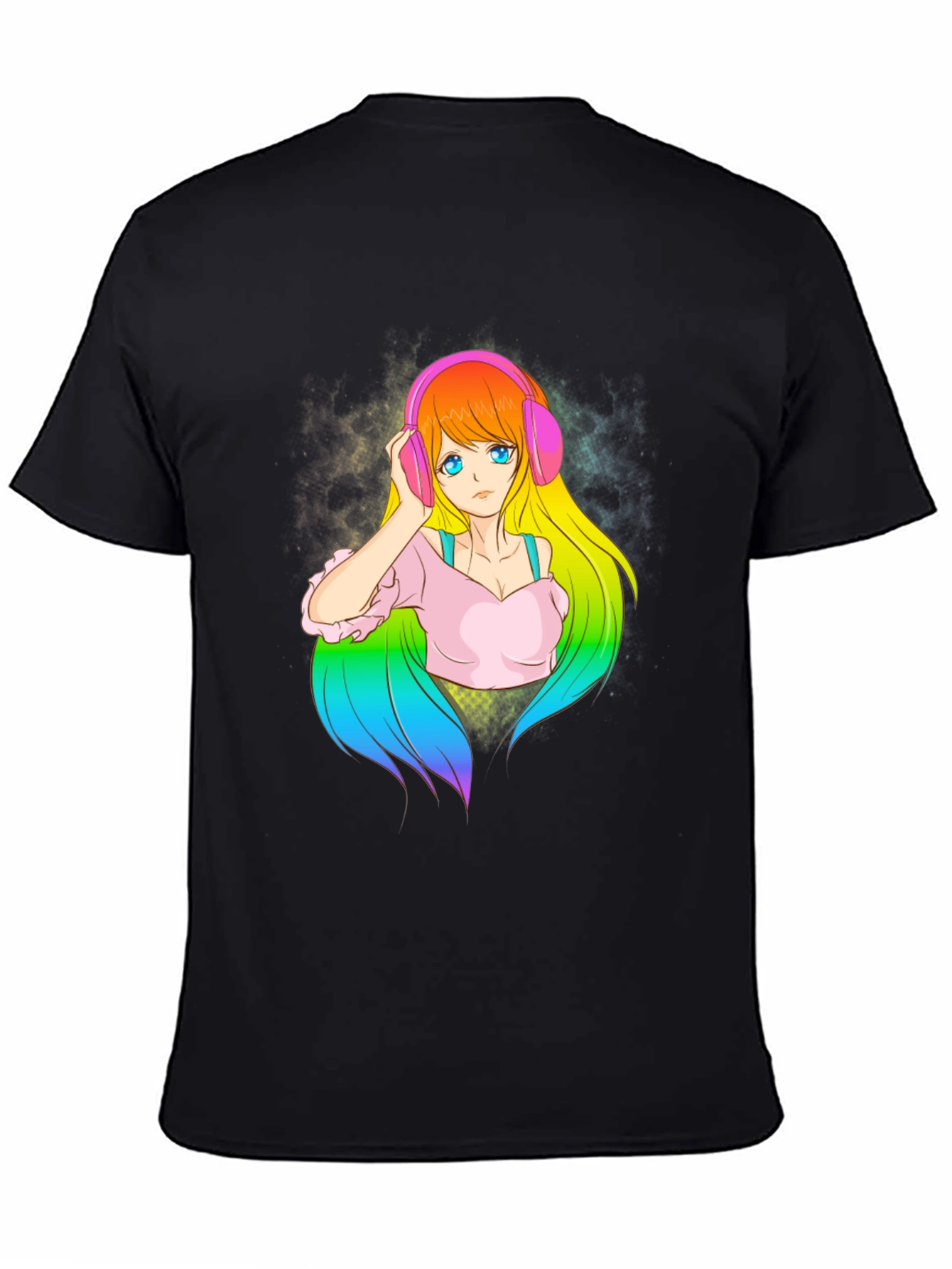Anime Girl with Headphones Graphic T-Shirt