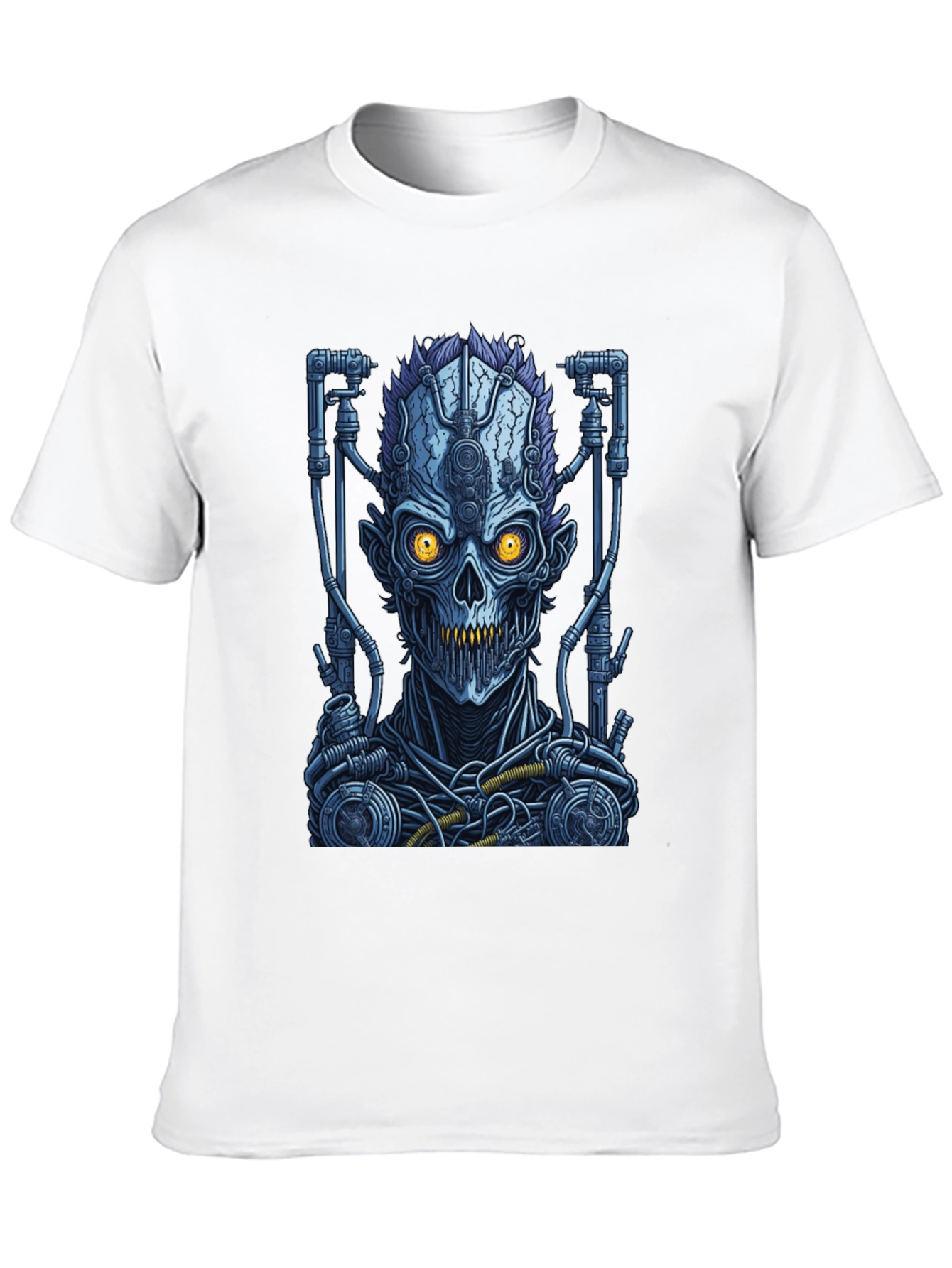 Cyberpunk Skull Graphic T-Shirt - Robot Zombie Design