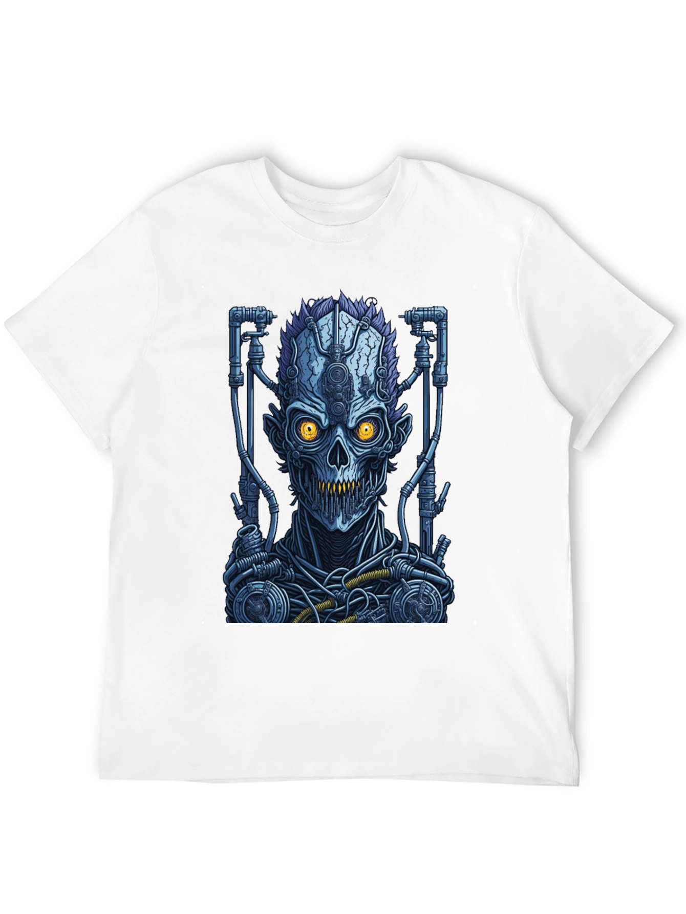Cyberpunk Skull Graphic T-Shirt - Robot Zombie Design