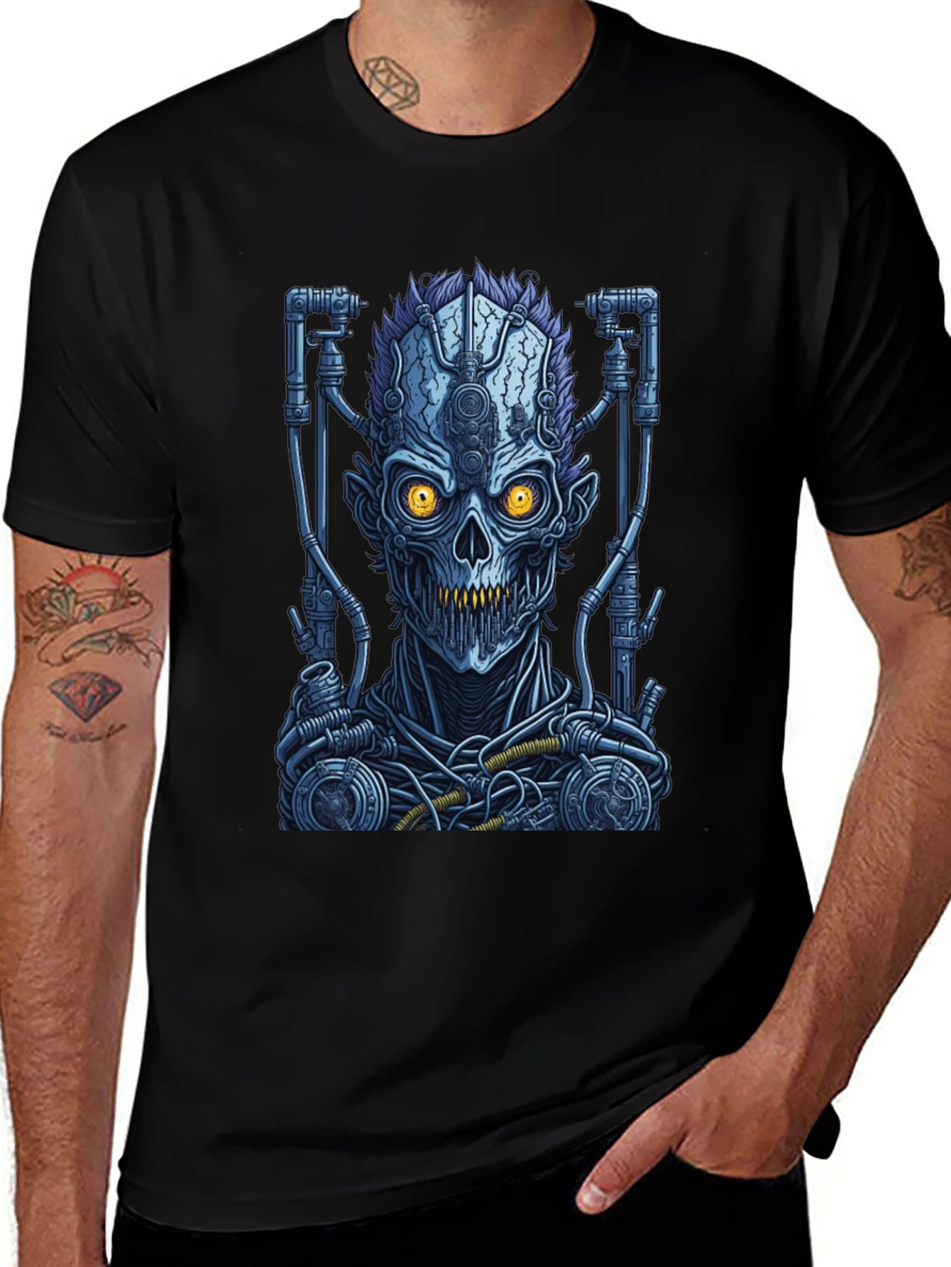 Cyberpunk Skull Graphic T-Shirt - Robot Zombie Design