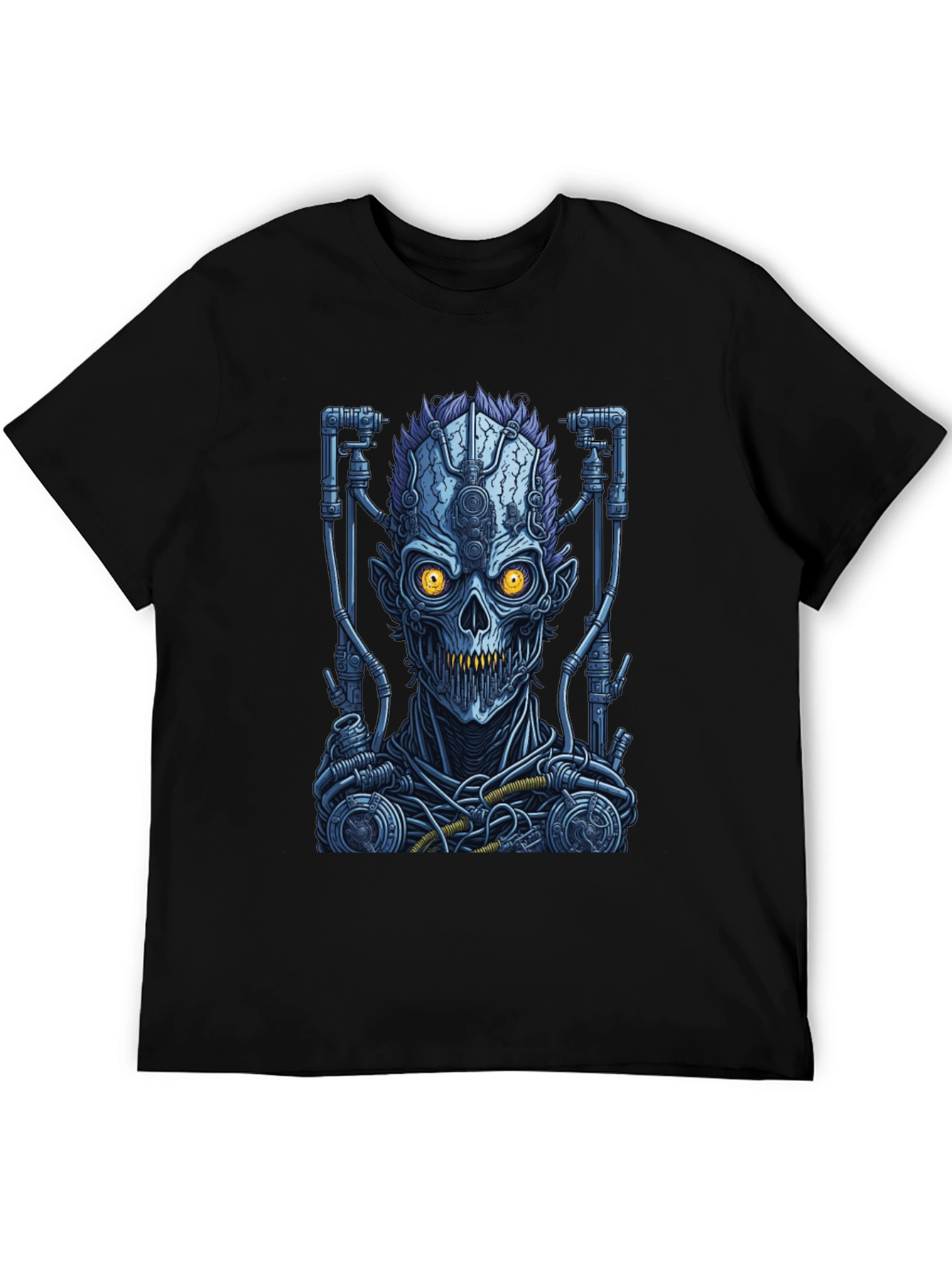 Cyberpunk Skull Graphic T-Shirt - Robot Zombie Design