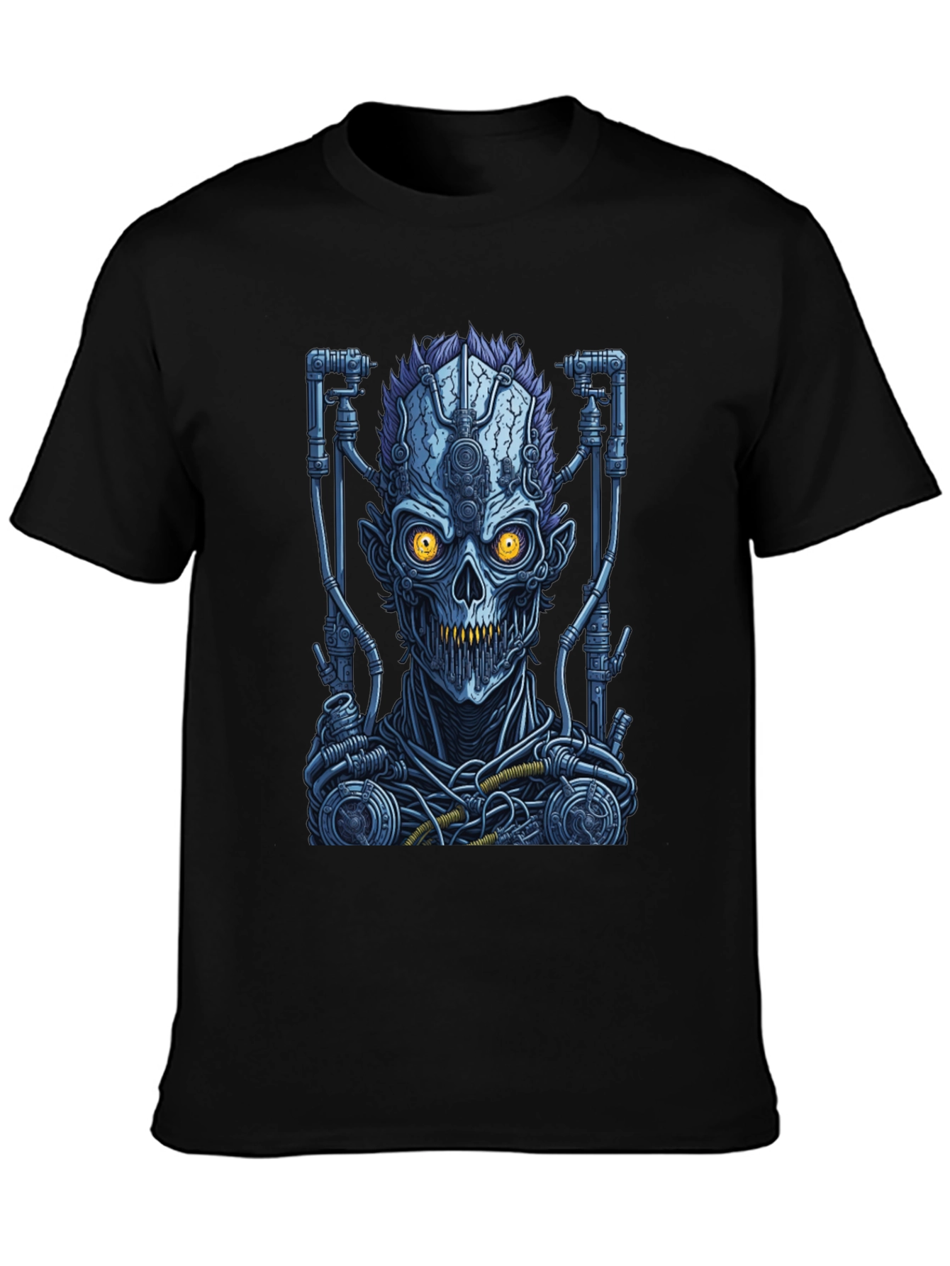 Cyberpunk Skull Graphic T-Shirt - Robot Zombie Design