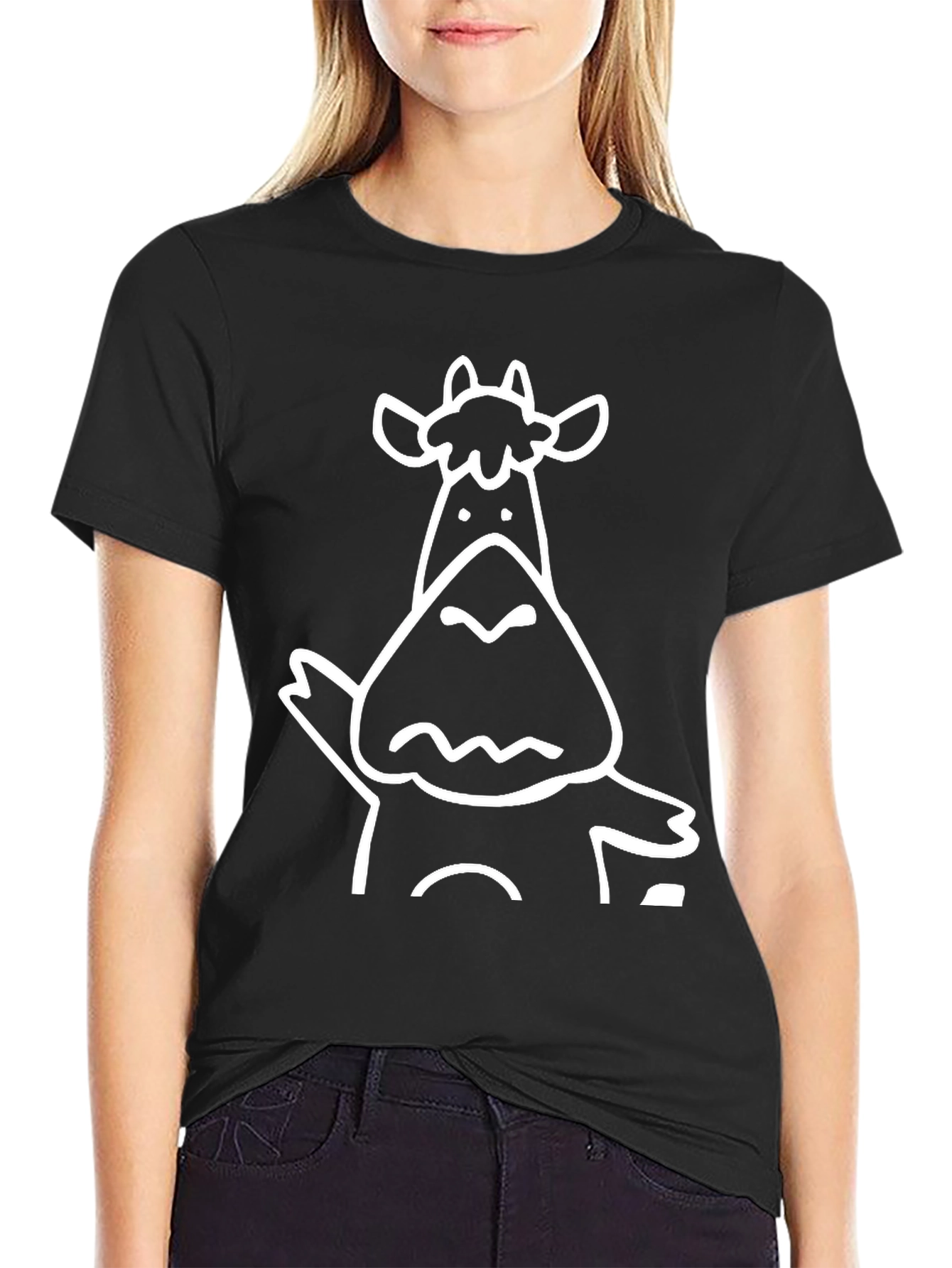 Funny Cartoon Cow Graphic Black T-Shirt