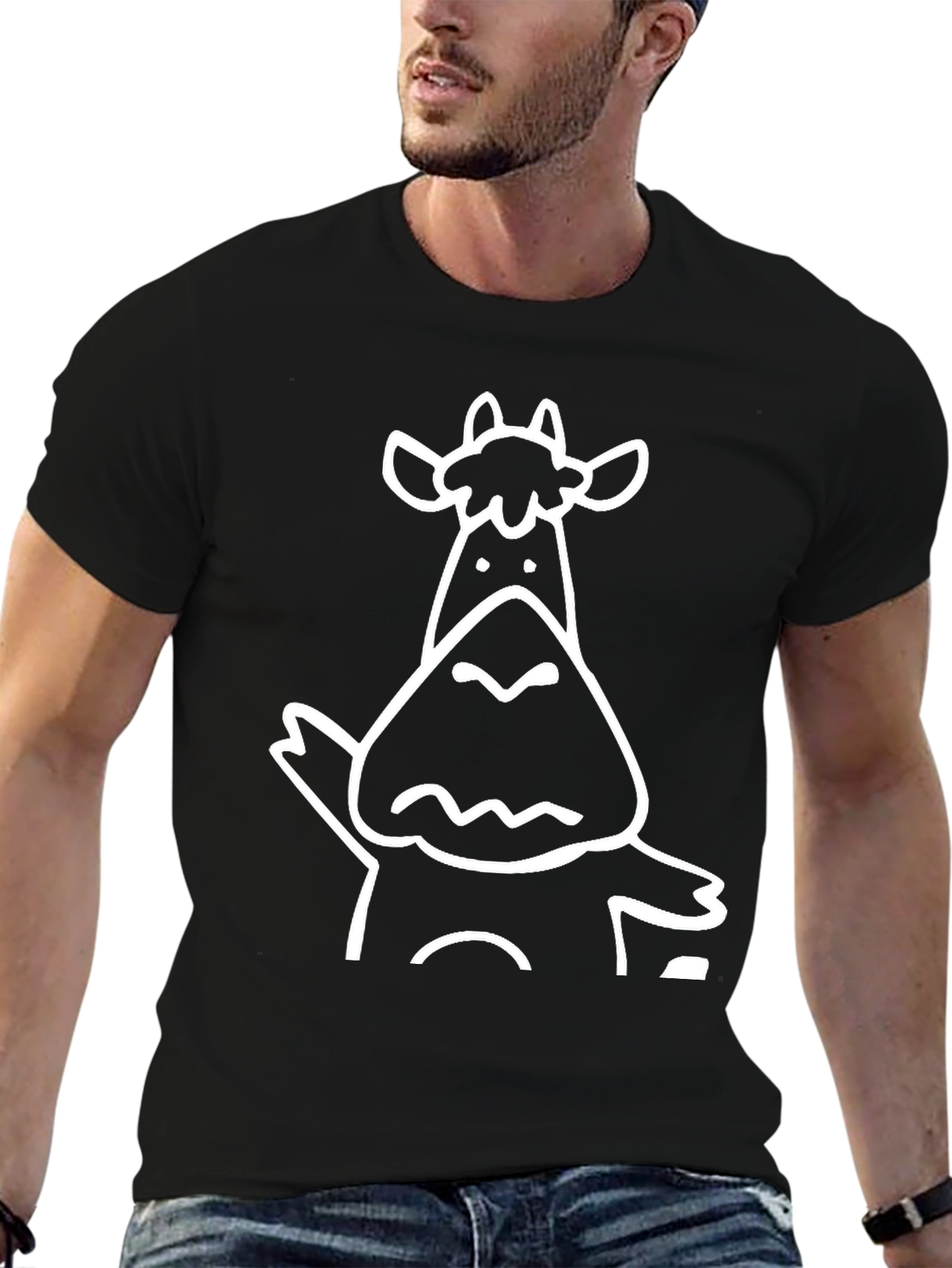 Funny Cartoon Cow Graphic Black T-Shirt