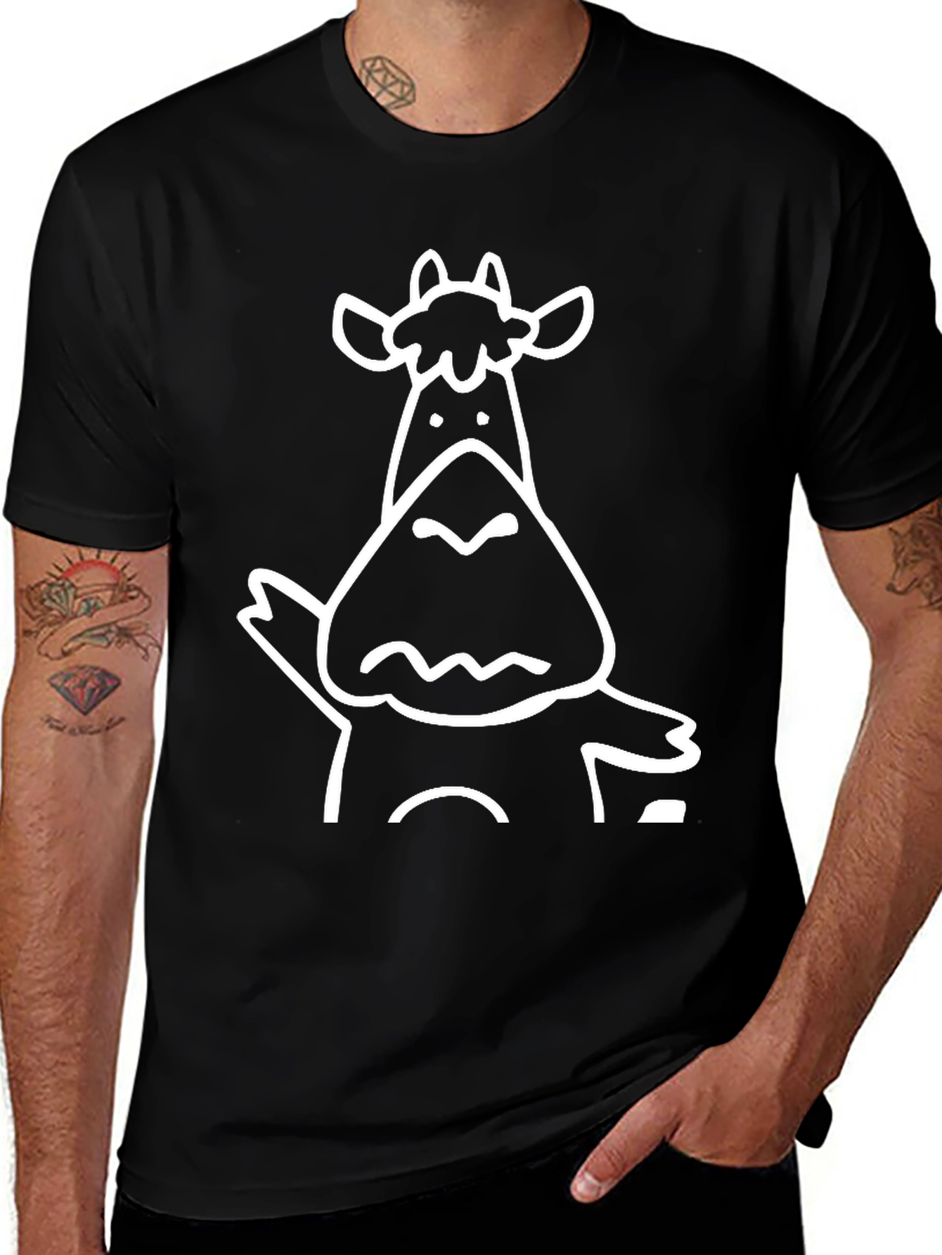 Funny Cartoon Cow Graphic Black T-Shirt