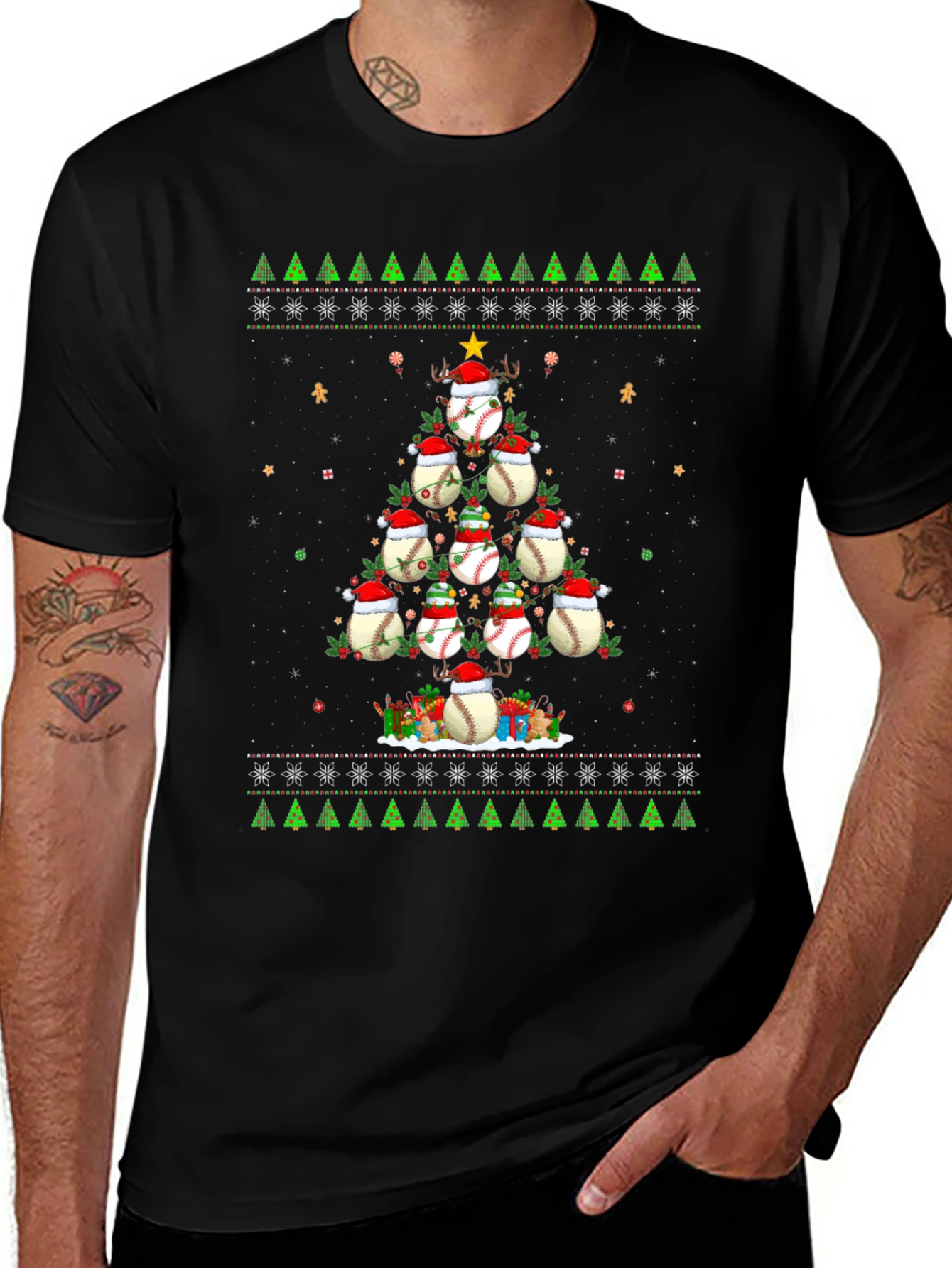Baseball Christmas Tree T-Shirt