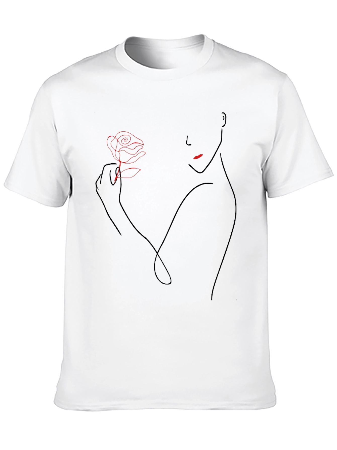 Elegant Rose Line Art Black T-Shirt