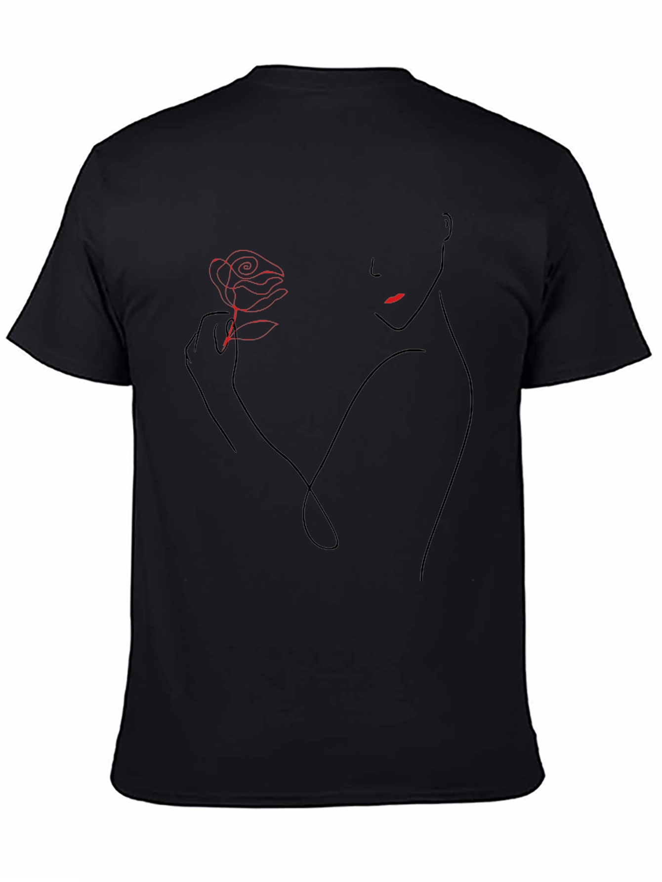 Elegant Rose Line Art Black T-Shirt