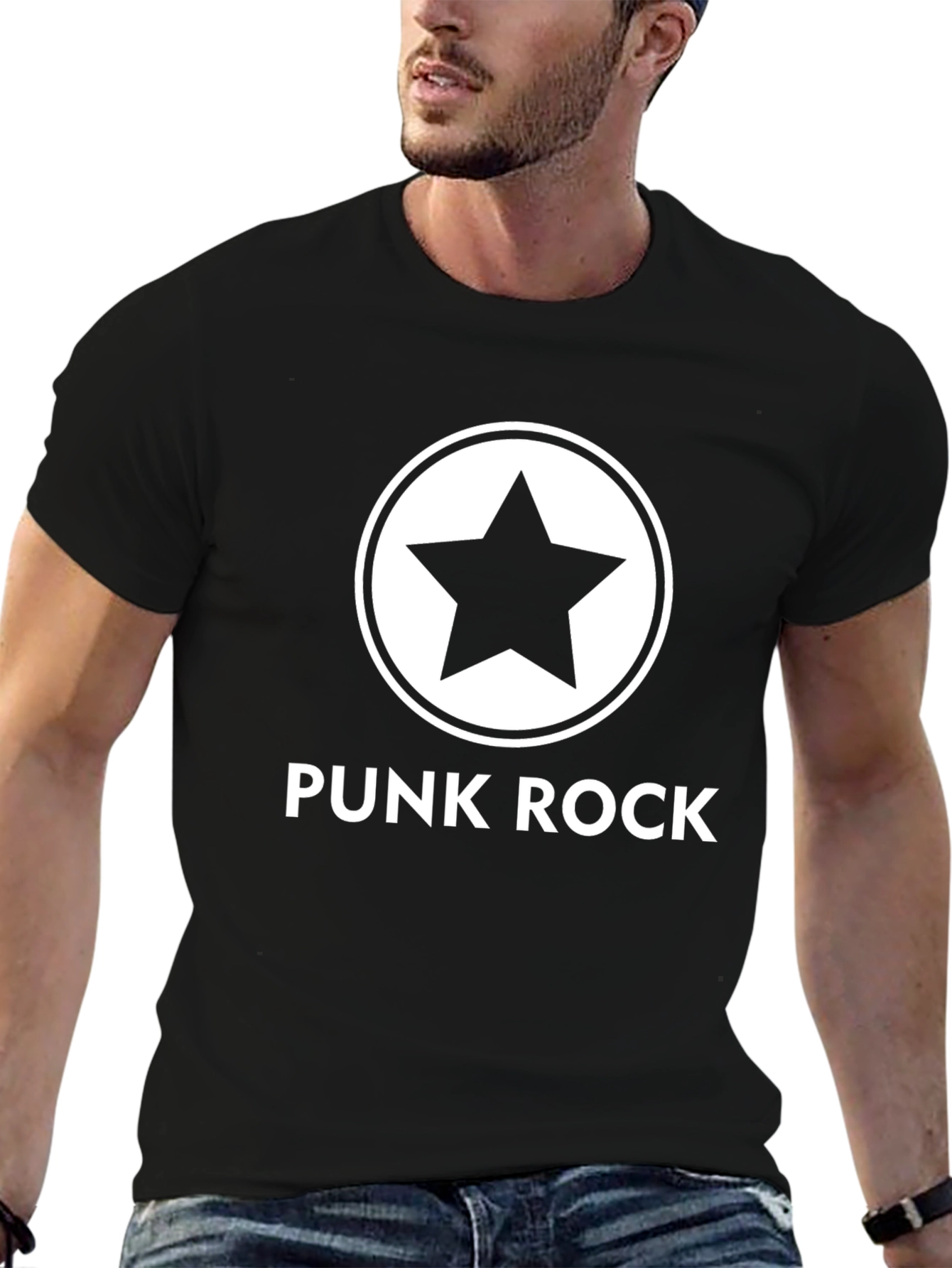 Punk Rock Star Graphic Tee - Black Cotton T-Shirt