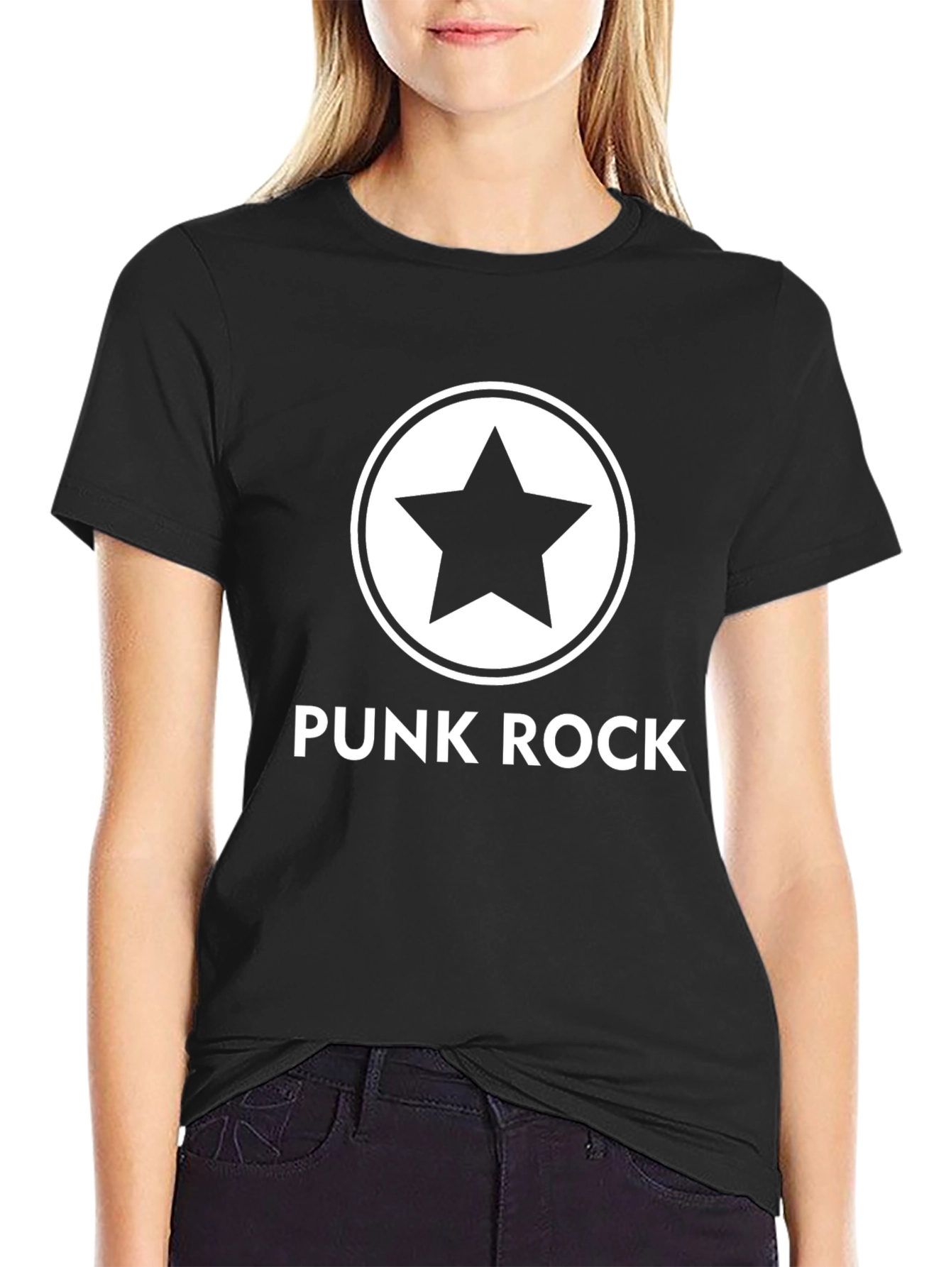 Punk Rock Star Graphic Tee - Black Cotton T-Shirt