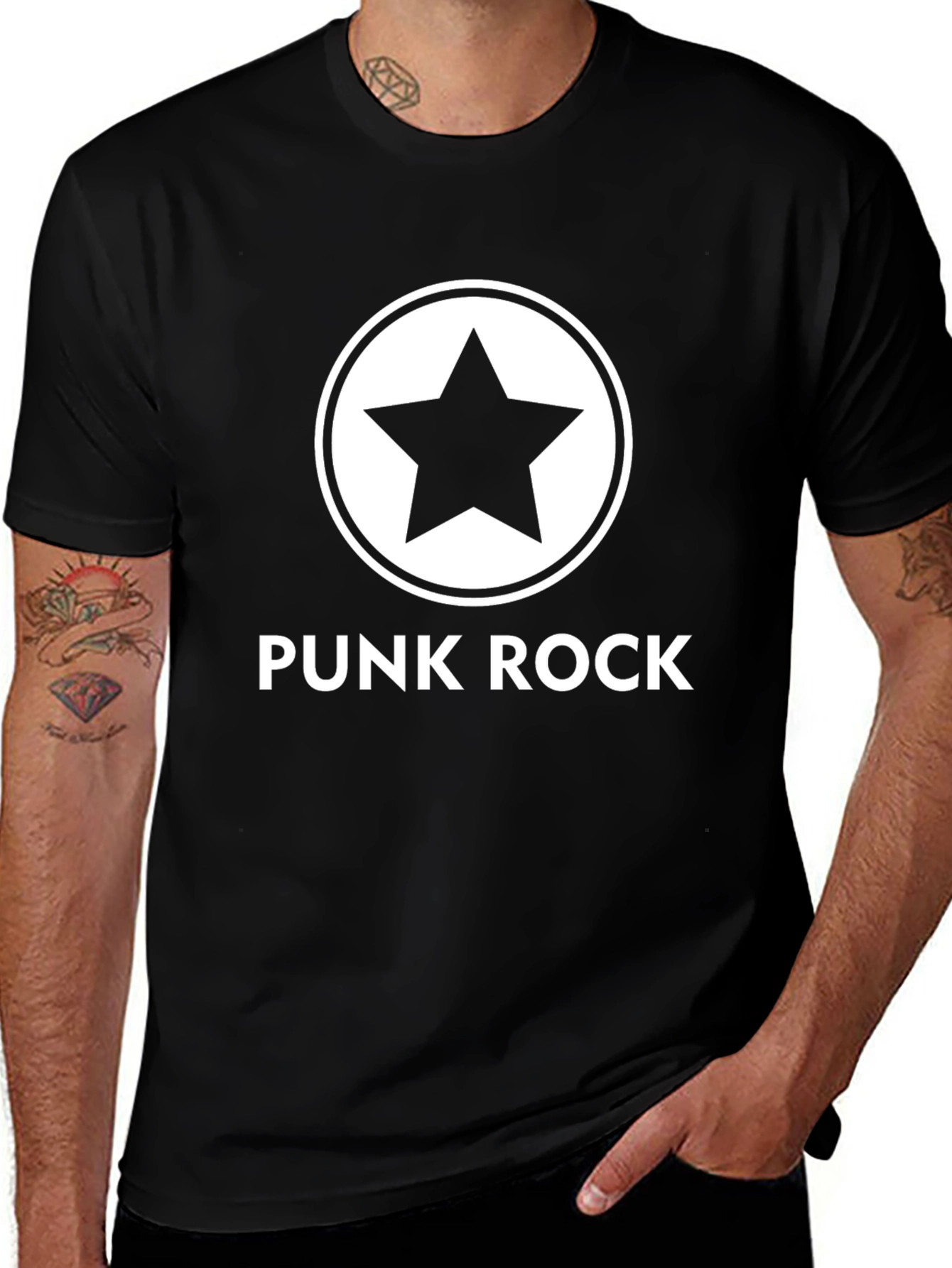 Punk Rock Star Graphic Tee - Black Cotton T-Shirt