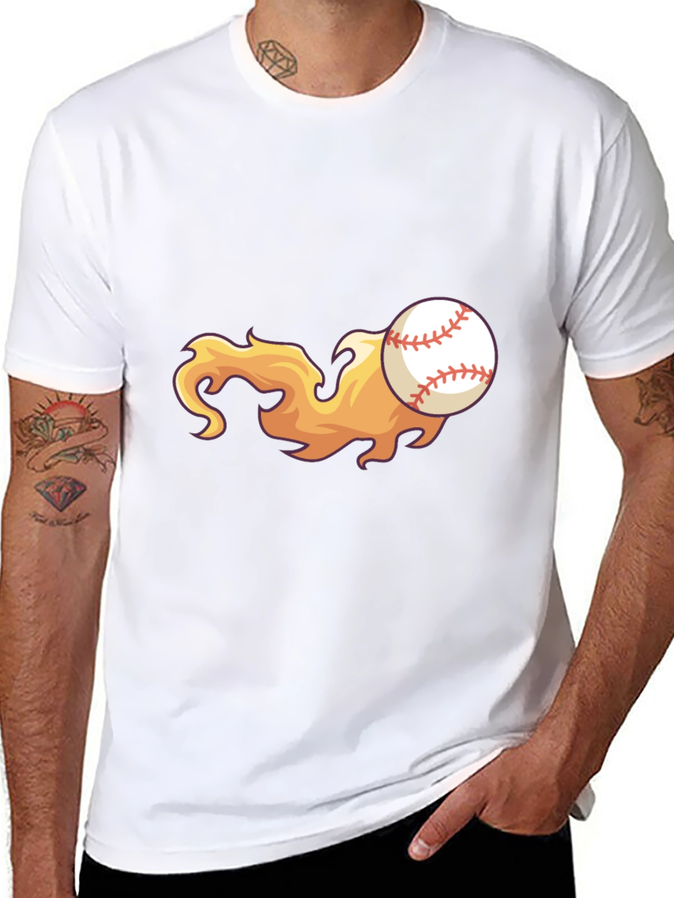 Flaming Baseball Graphic Tee - Black