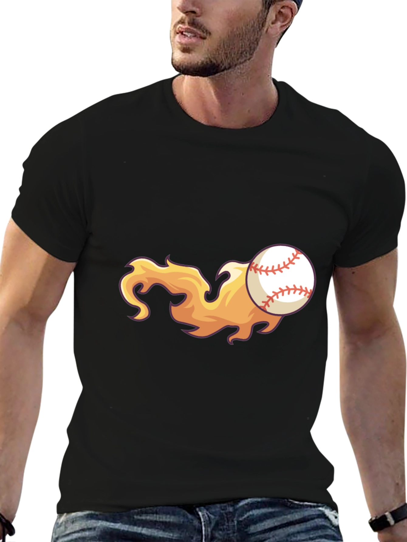 Flaming Baseball Graphic Tee - Black