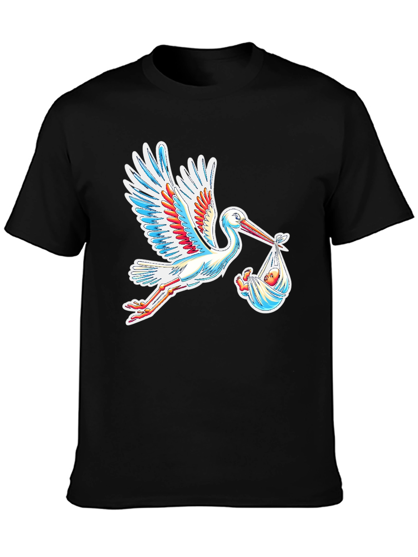 Stork Carrying Baby Graphic Tee - Black
