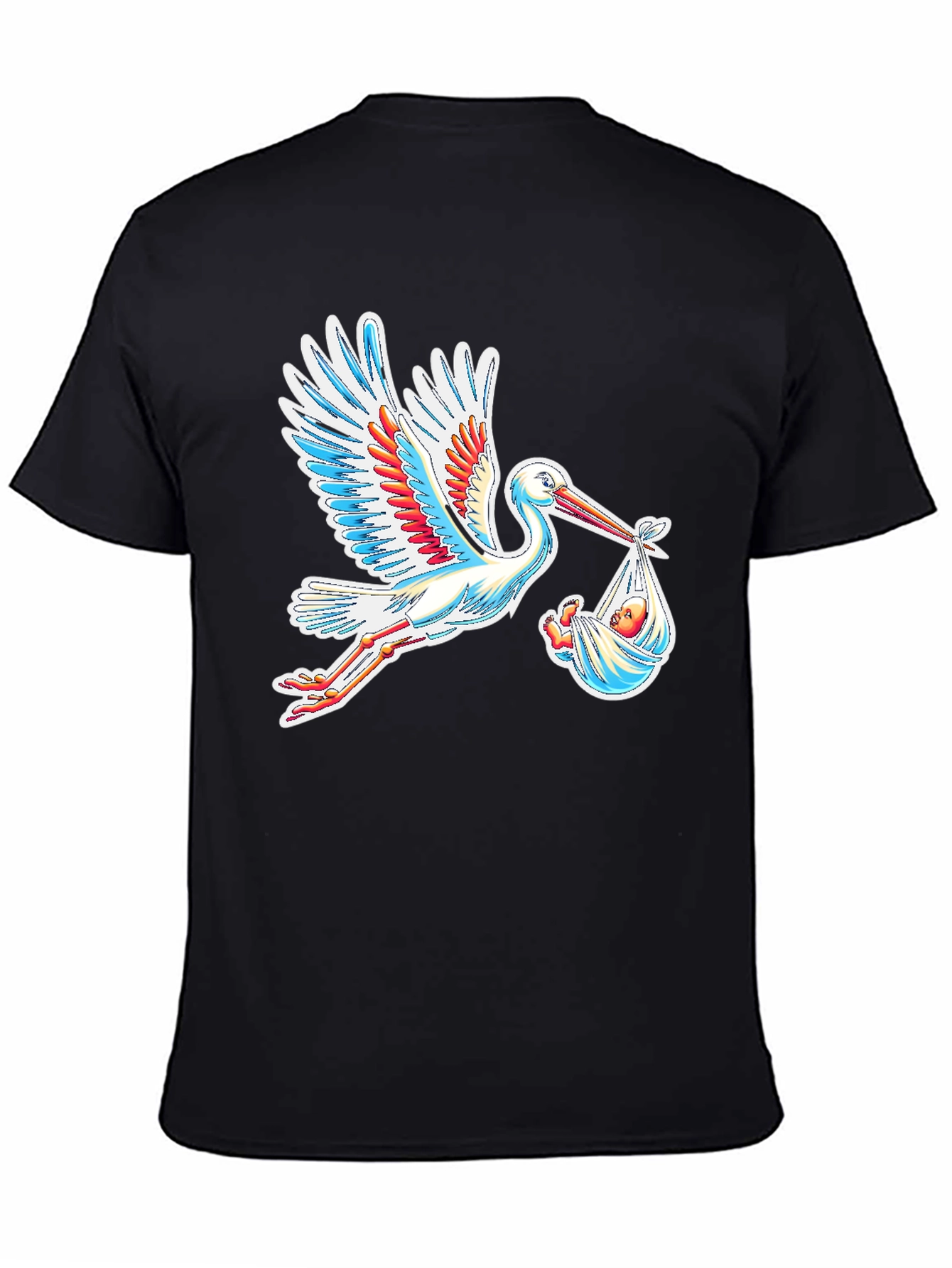 Stork Carrying Baby Graphic Tee - Black