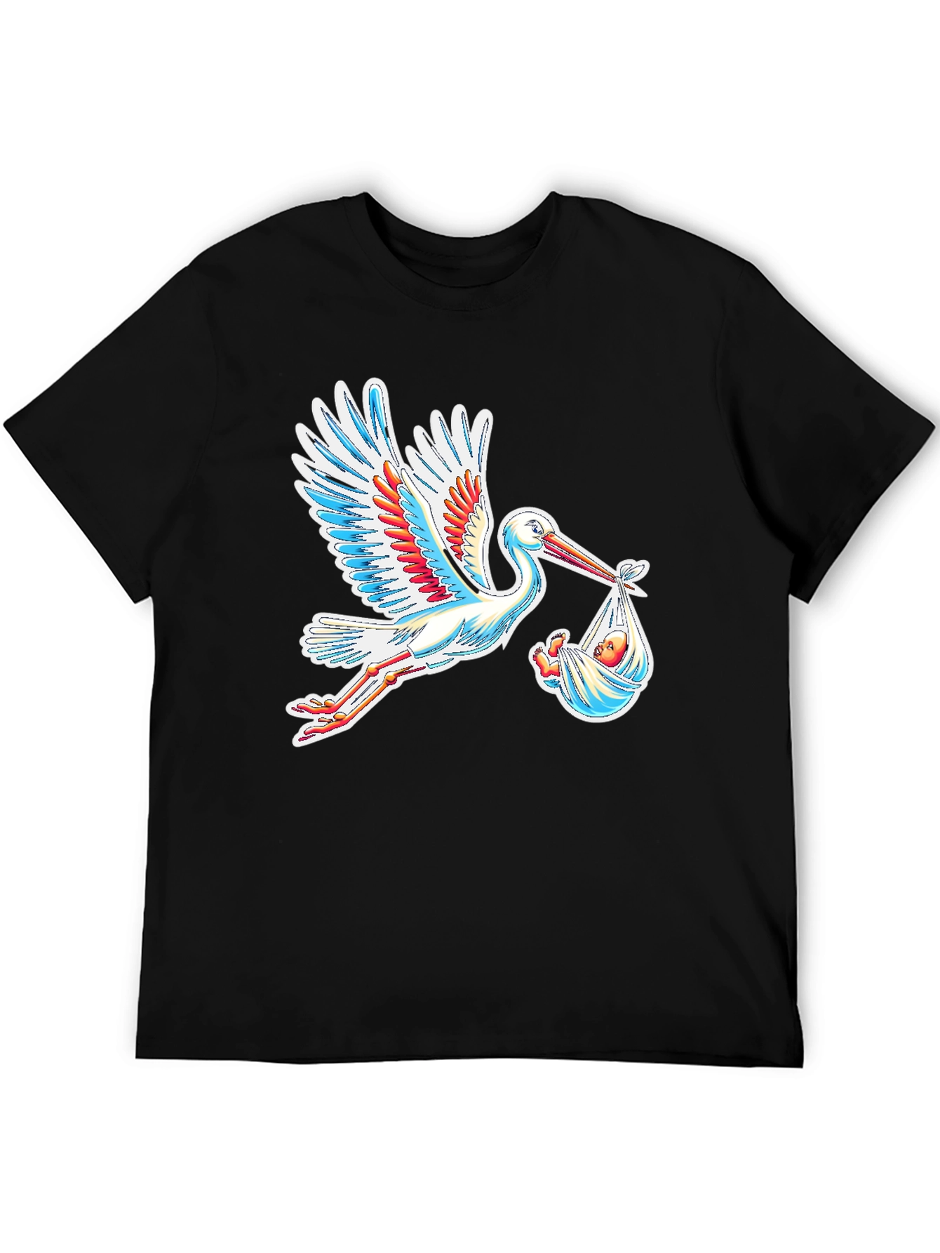 Stork Carrying Baby Graphic Tee - Black