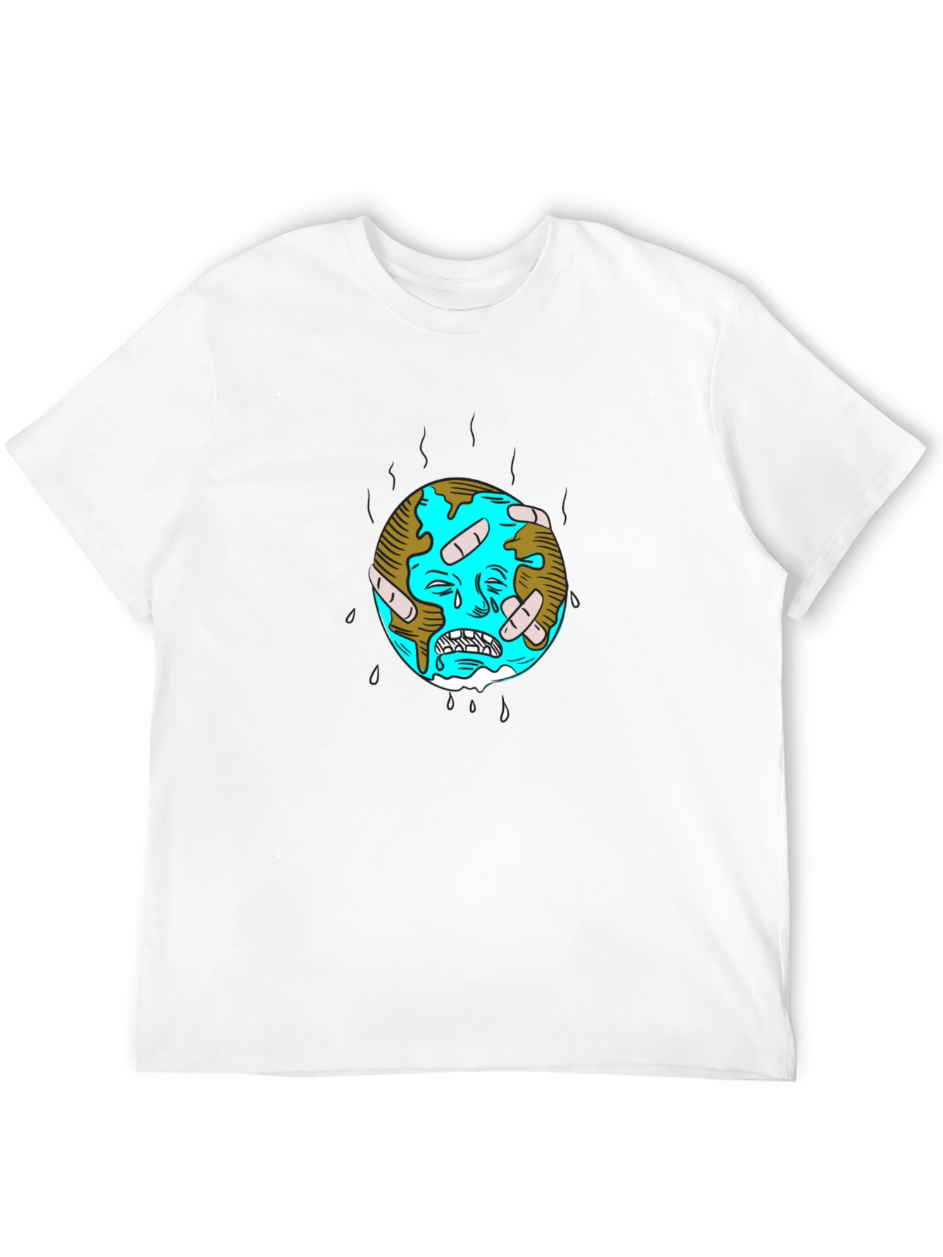 Distressed Earth Graphic Tee - Black Cotton T-Shirt