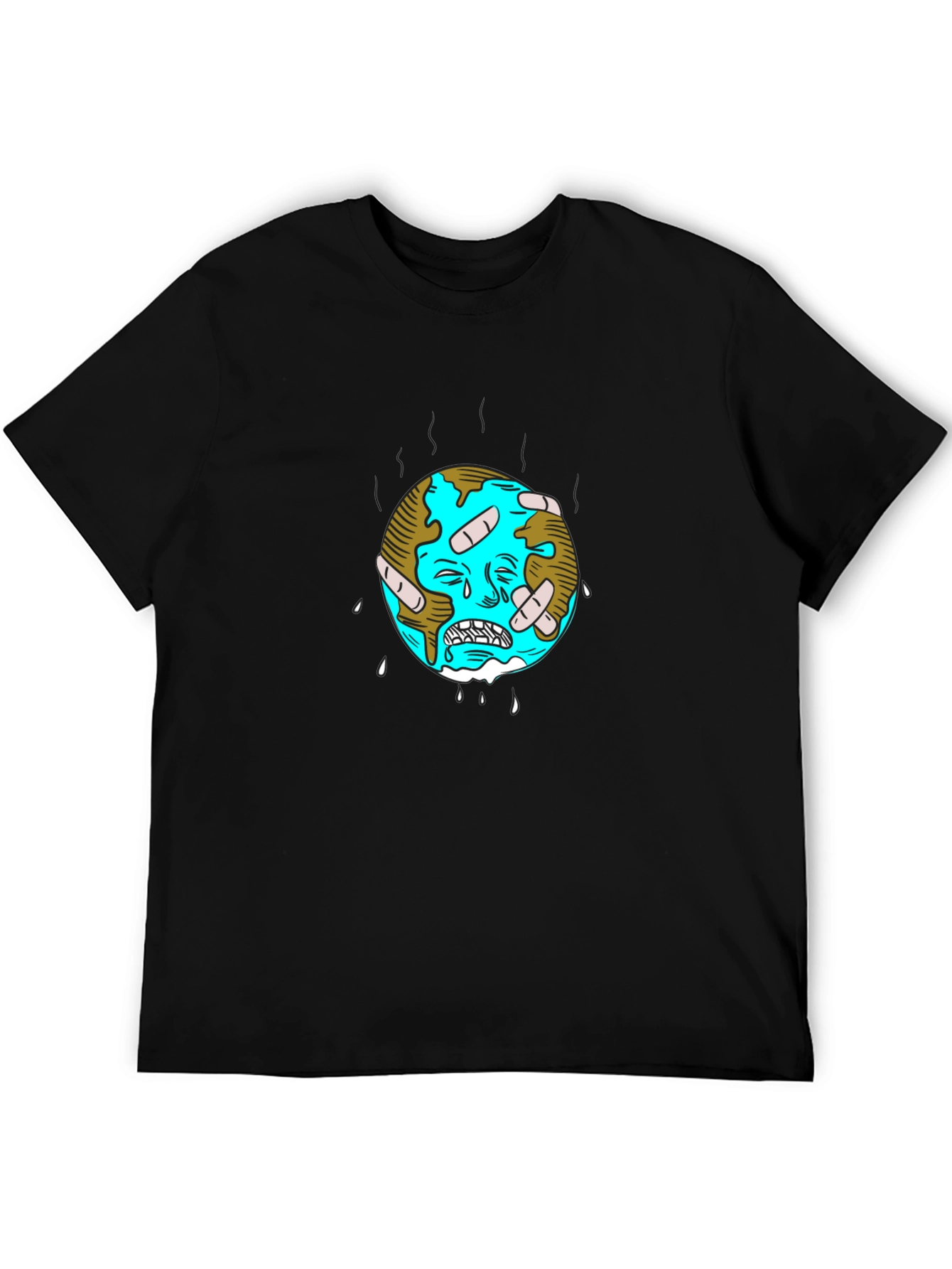 Distressed Earth Graphic Tee - Black Cotton T-Shirt