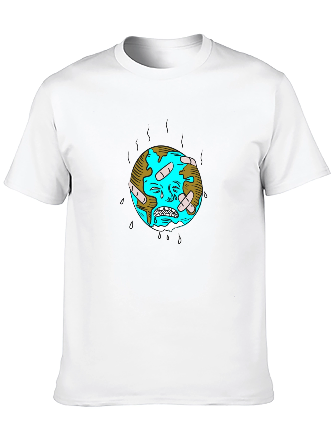 Distressed Earth Graphic Tee - Black Cotton T-Shirt
