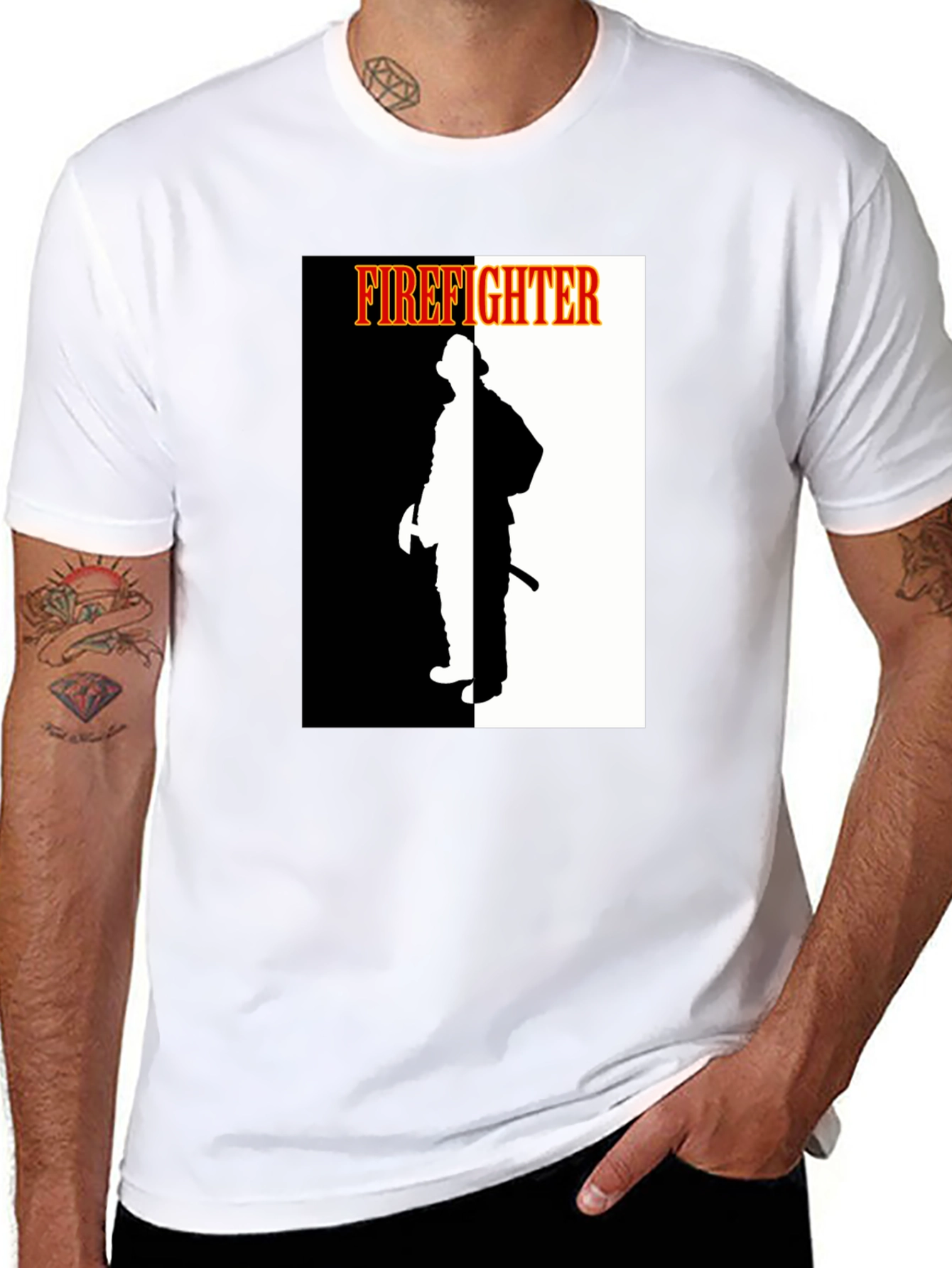 Firefighter Graphic Tee - Black Crew Neck Shirt