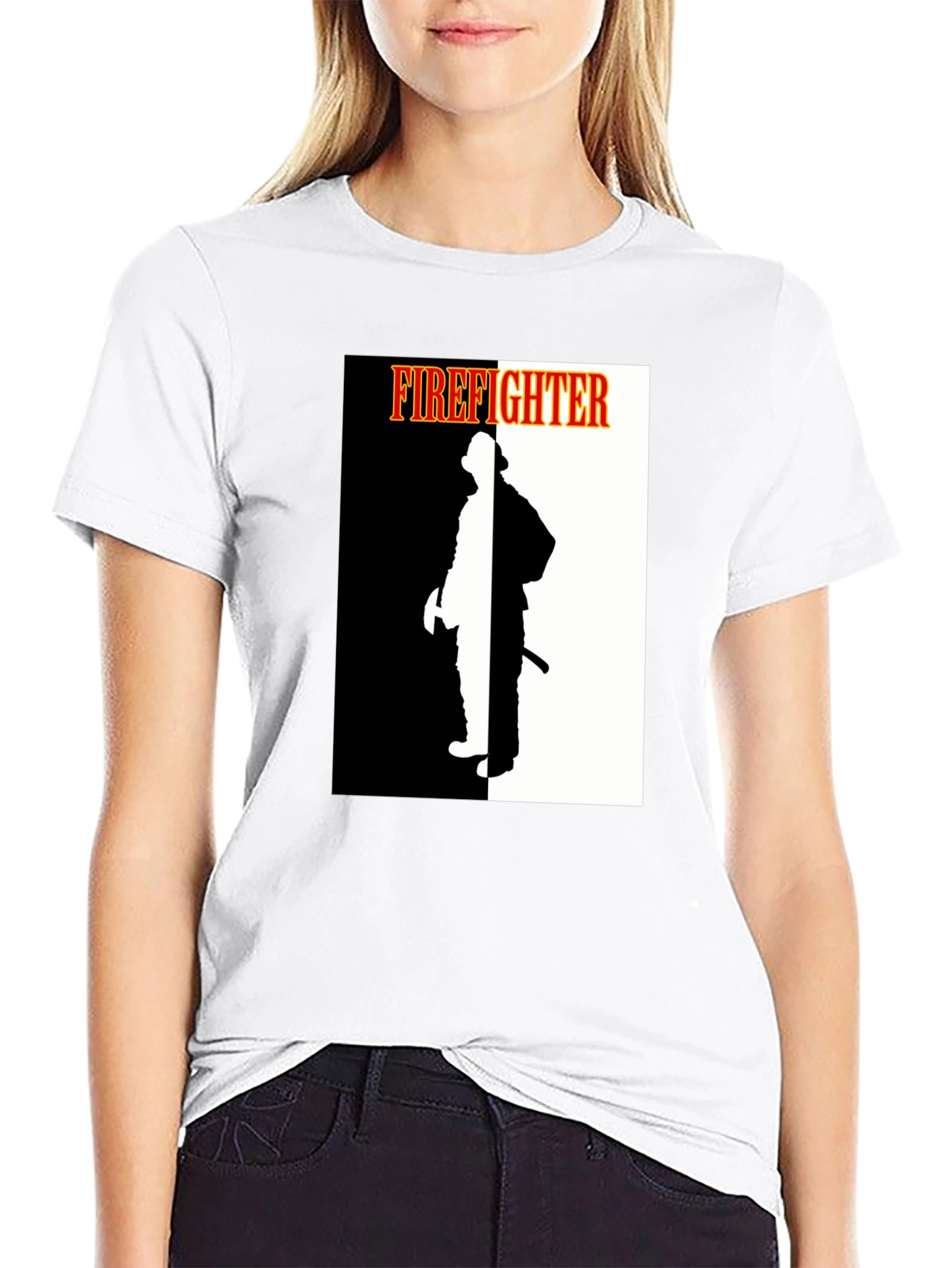 Firefighter Graphic Tee - Black Crew Neck Shirt