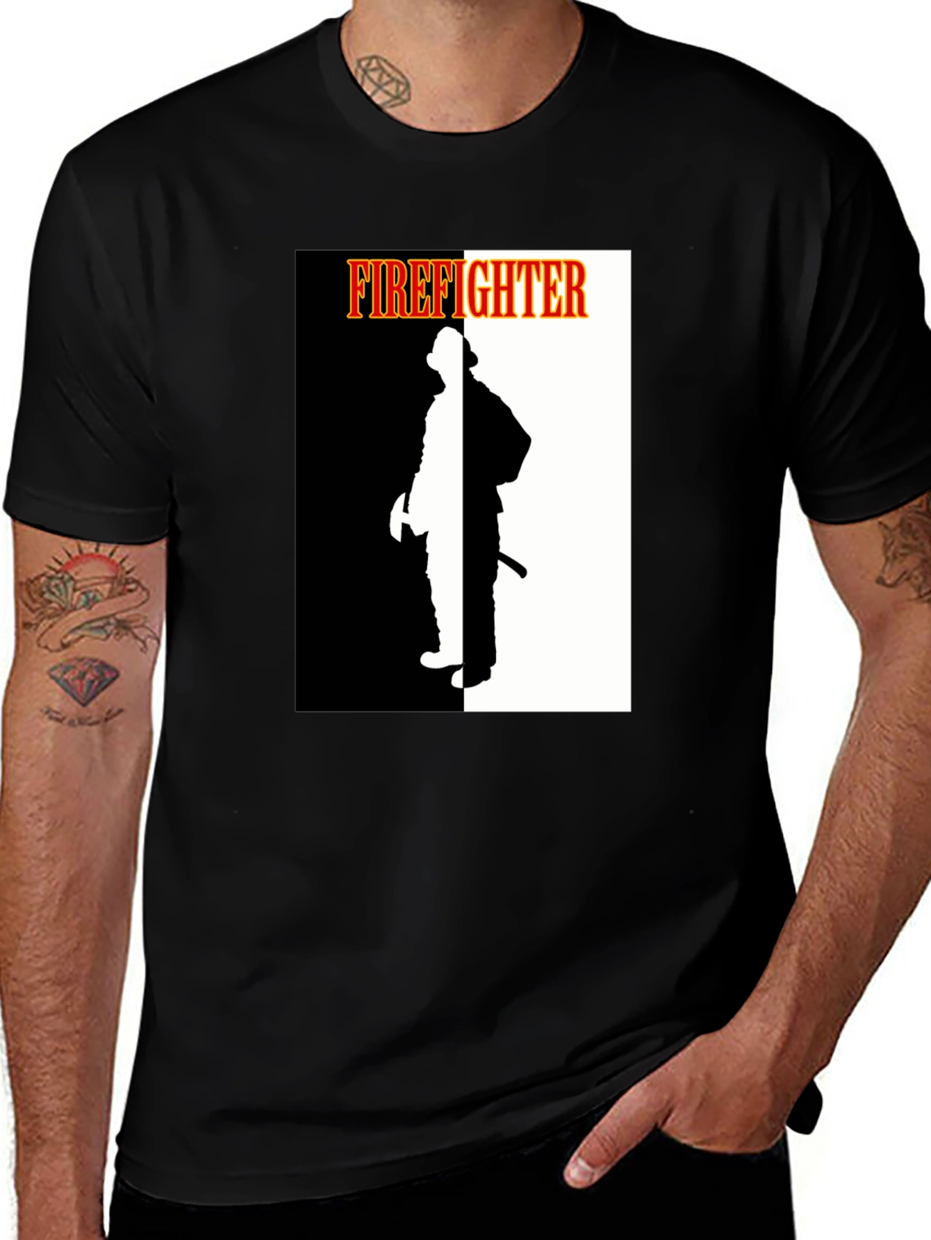 Firefighter Graphic Tee - Black Crew Neck Shirt