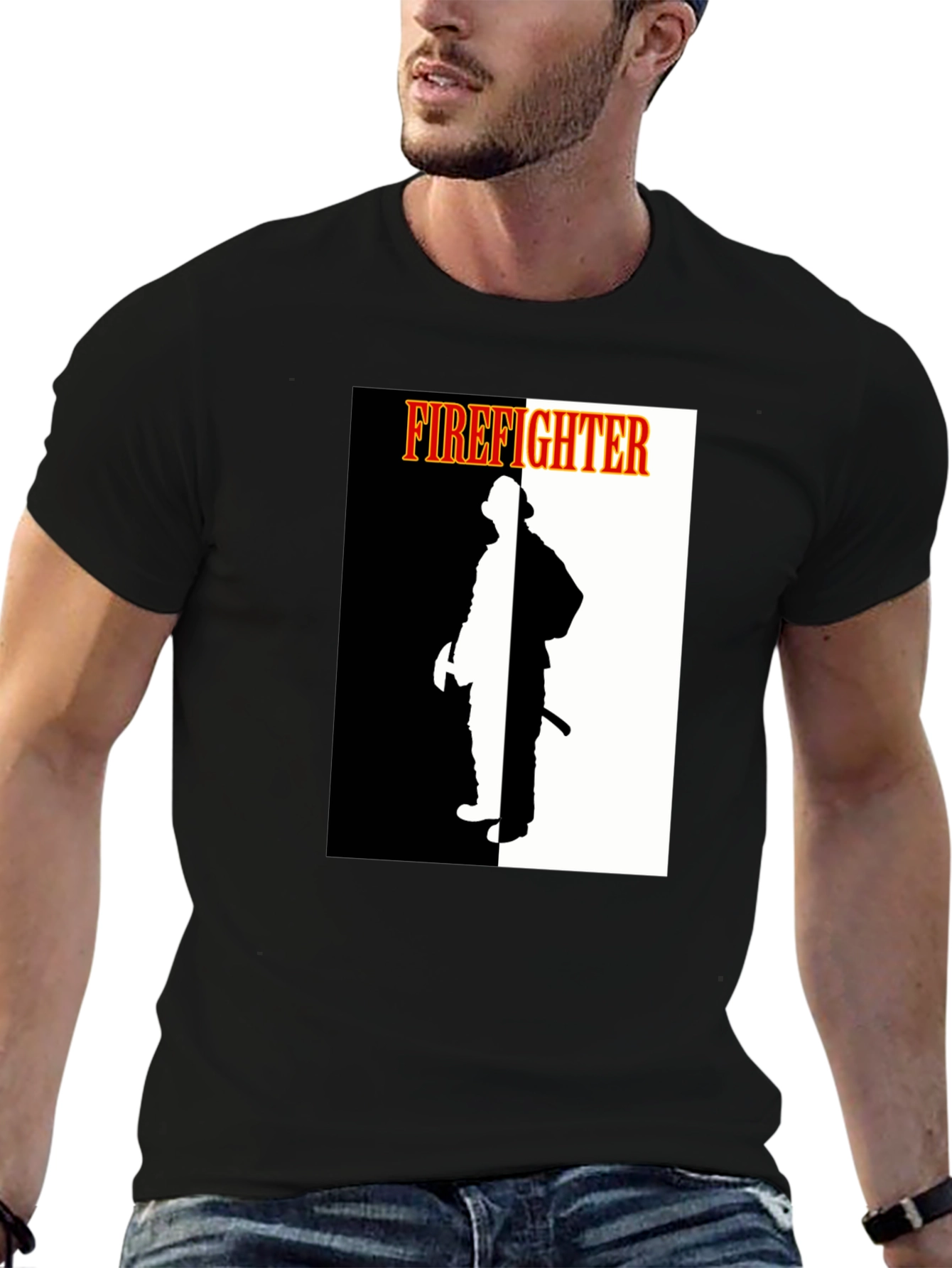 Firefighter Graphic Tee - Black Crew Neck Shirt