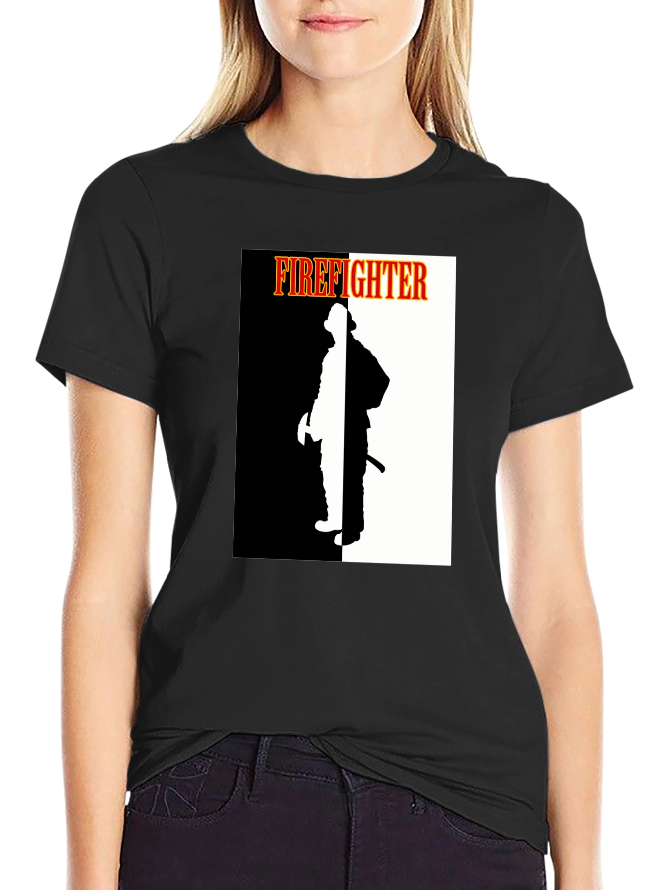 Firefighter Graphic Tee - Black Crew Neck Shirt