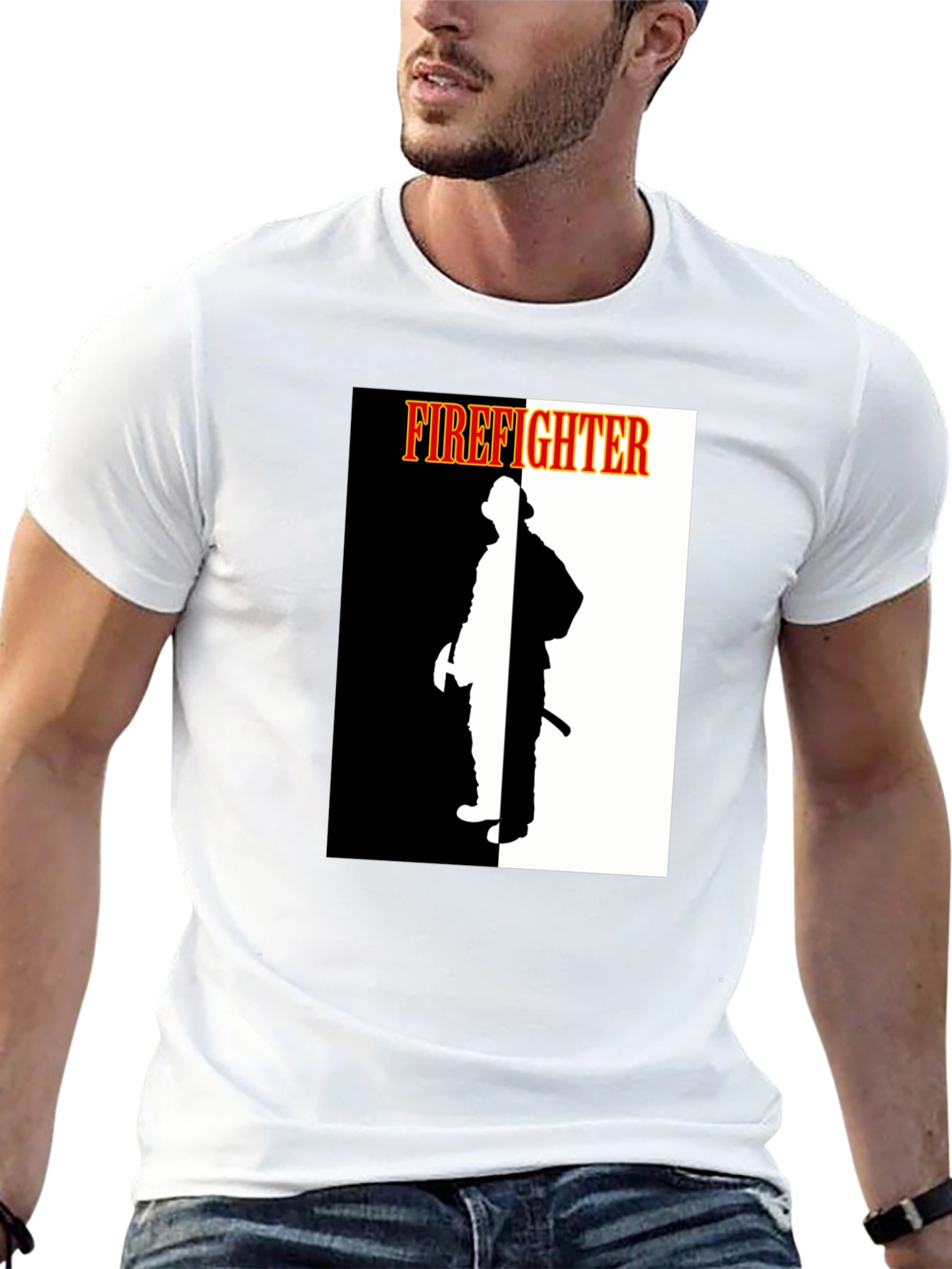 Firefighter Graphic Tee - Black Crew Neck Shirt