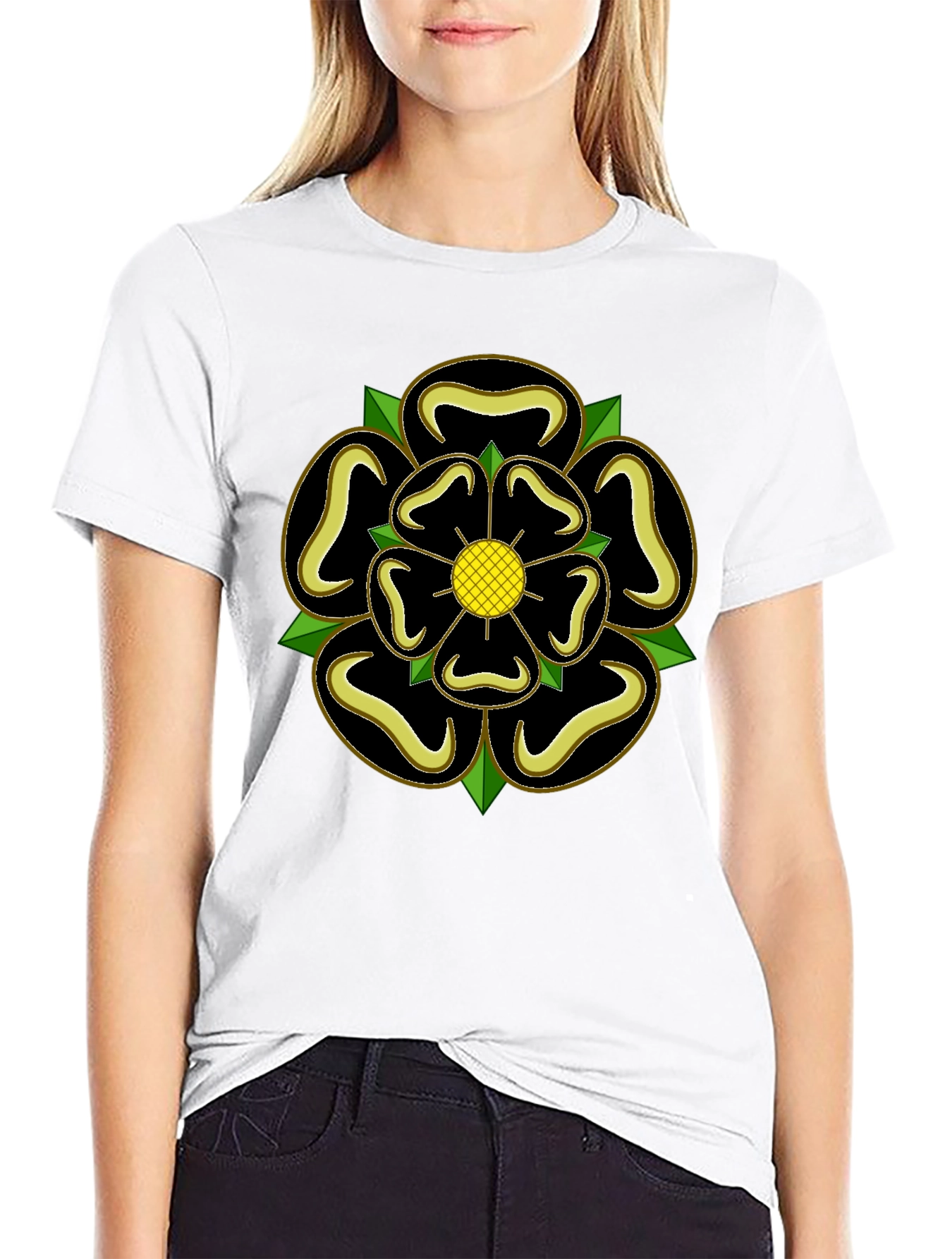 Yorkshire Rose T-Shirt - Black Cotton Tee