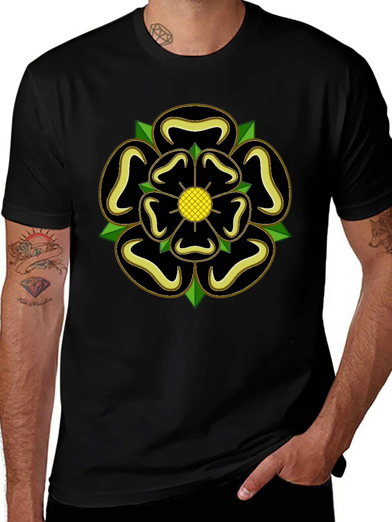 Yorkshire Rose T-Shirt - Black Cotton Tee
