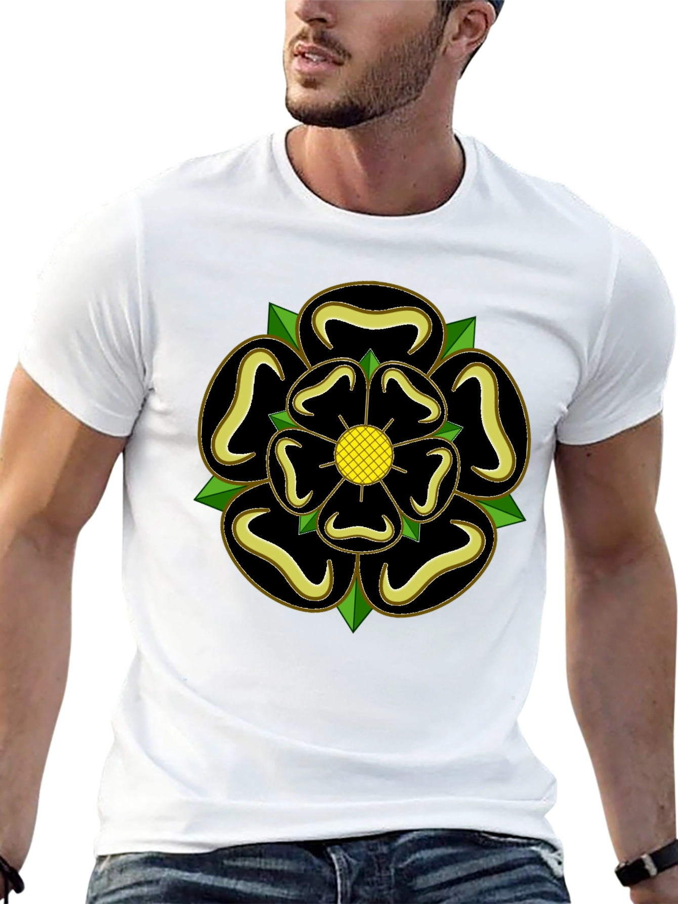 Yorkshire Rose T-Shirt - Black Cotton Tee