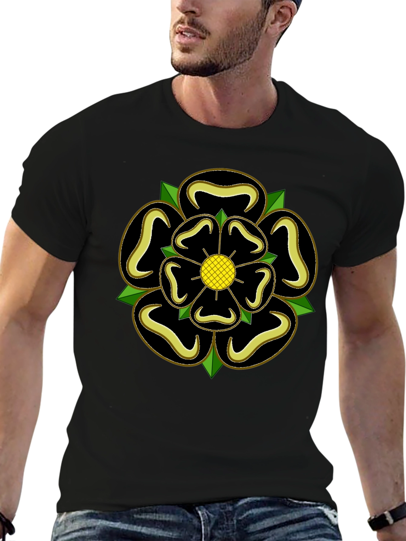 Yorkshire Rose T-Shirt - Black Cotton Tee