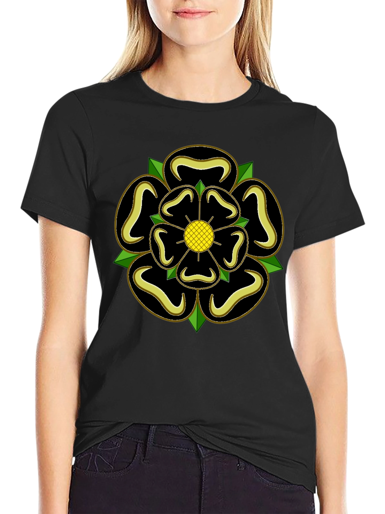 Yorkshire Rose T-Shirt - Black Cotton Tee