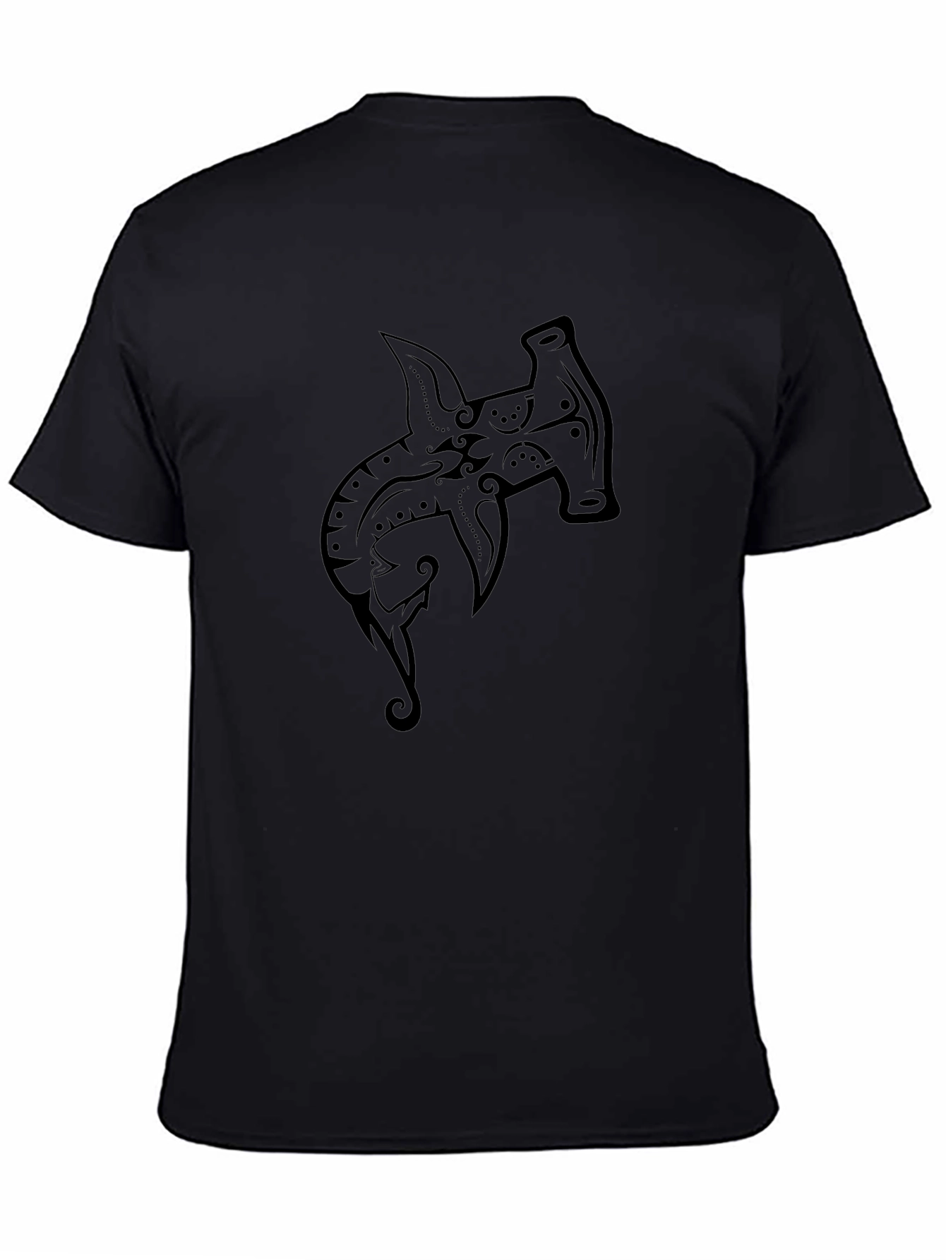 Hammerhead Shark Tribal Design Black T-Shirt