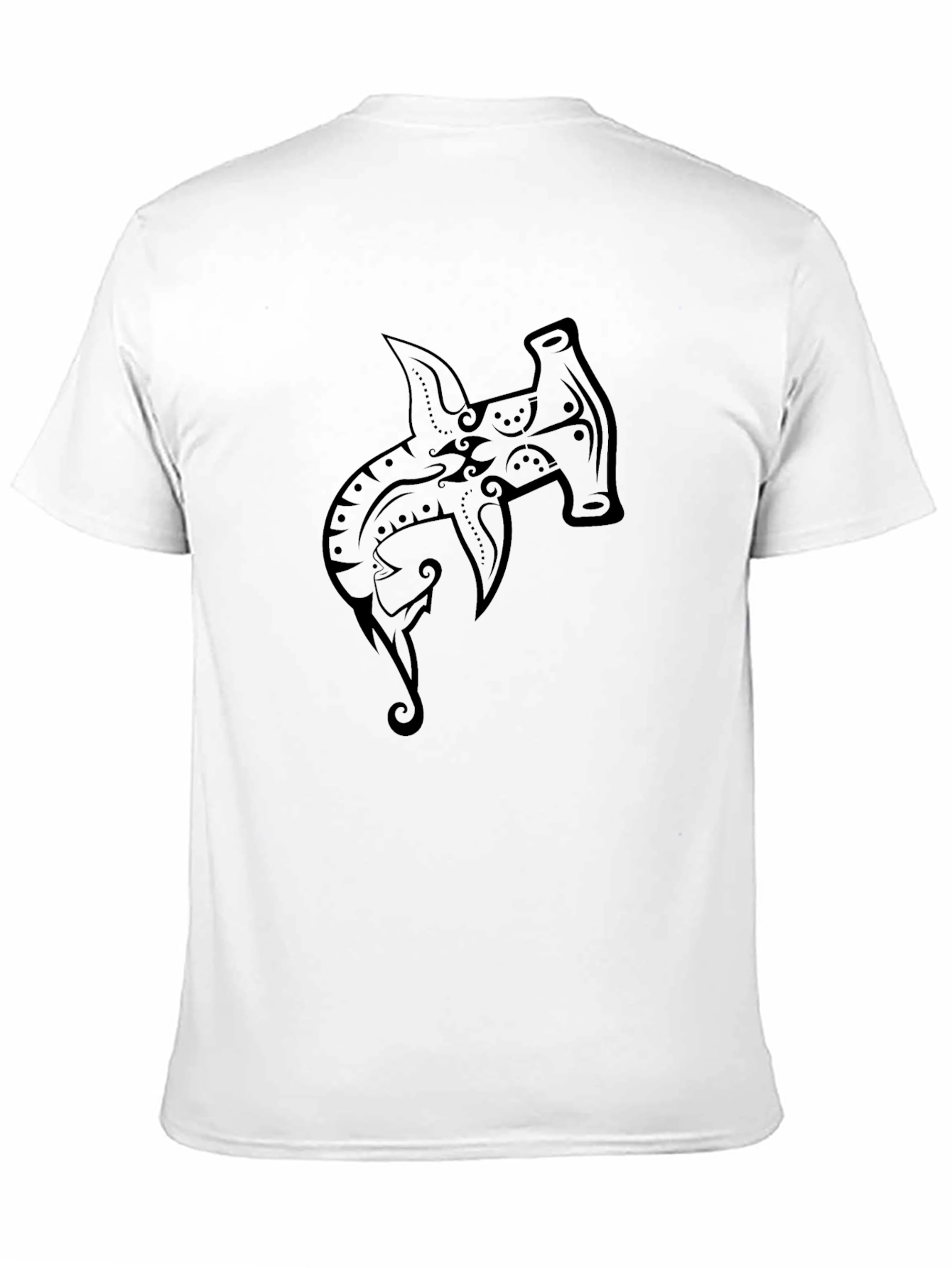 Hammerhead Shark Tribal Design Black T-Shirt