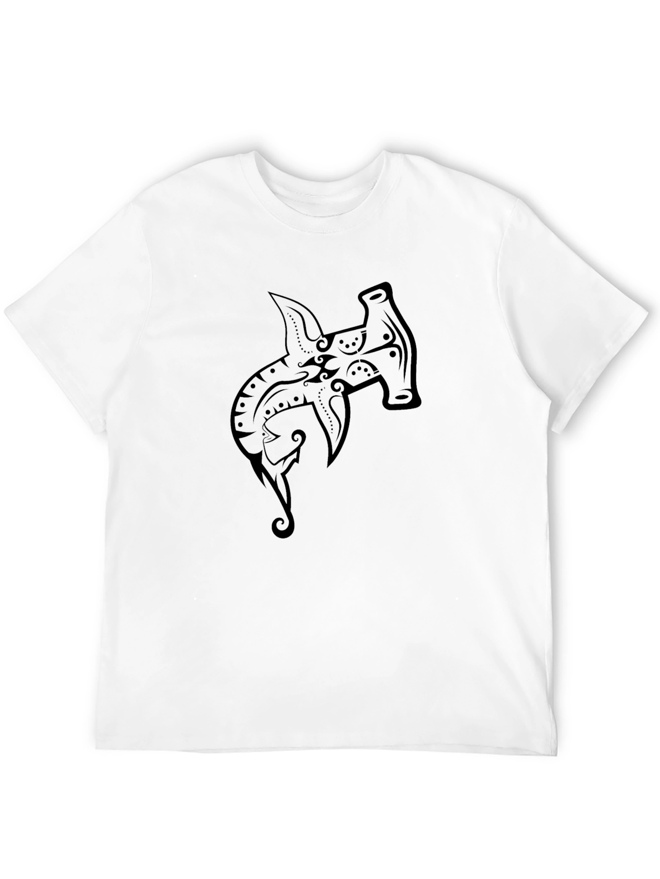 Hammerhead Shark Tribal Design Black T-Shirt