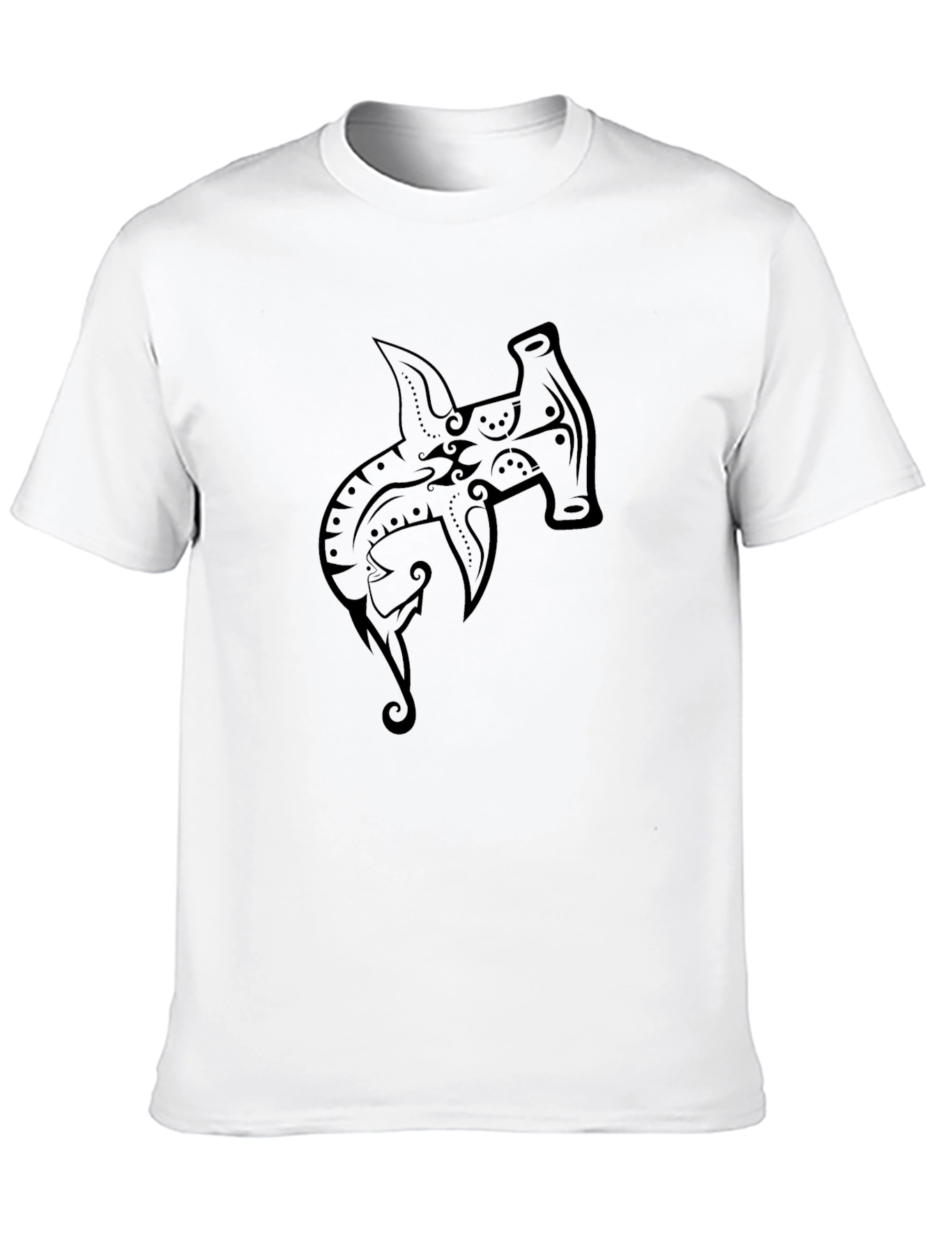 Hammerhead Shark Tribal Design Black T-Shirt