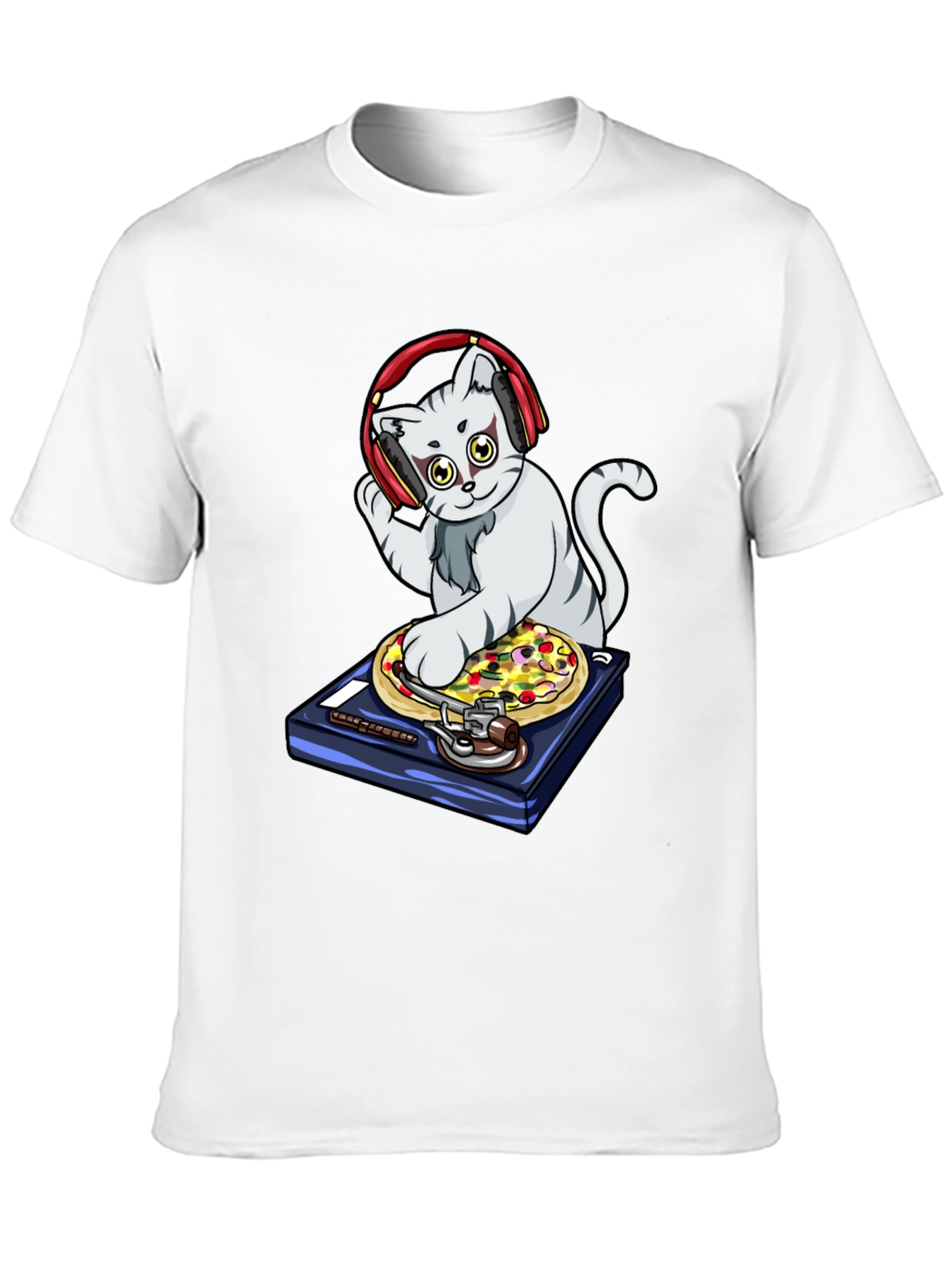 DJ Cat Pizza Turntable Graphic T-Shirt