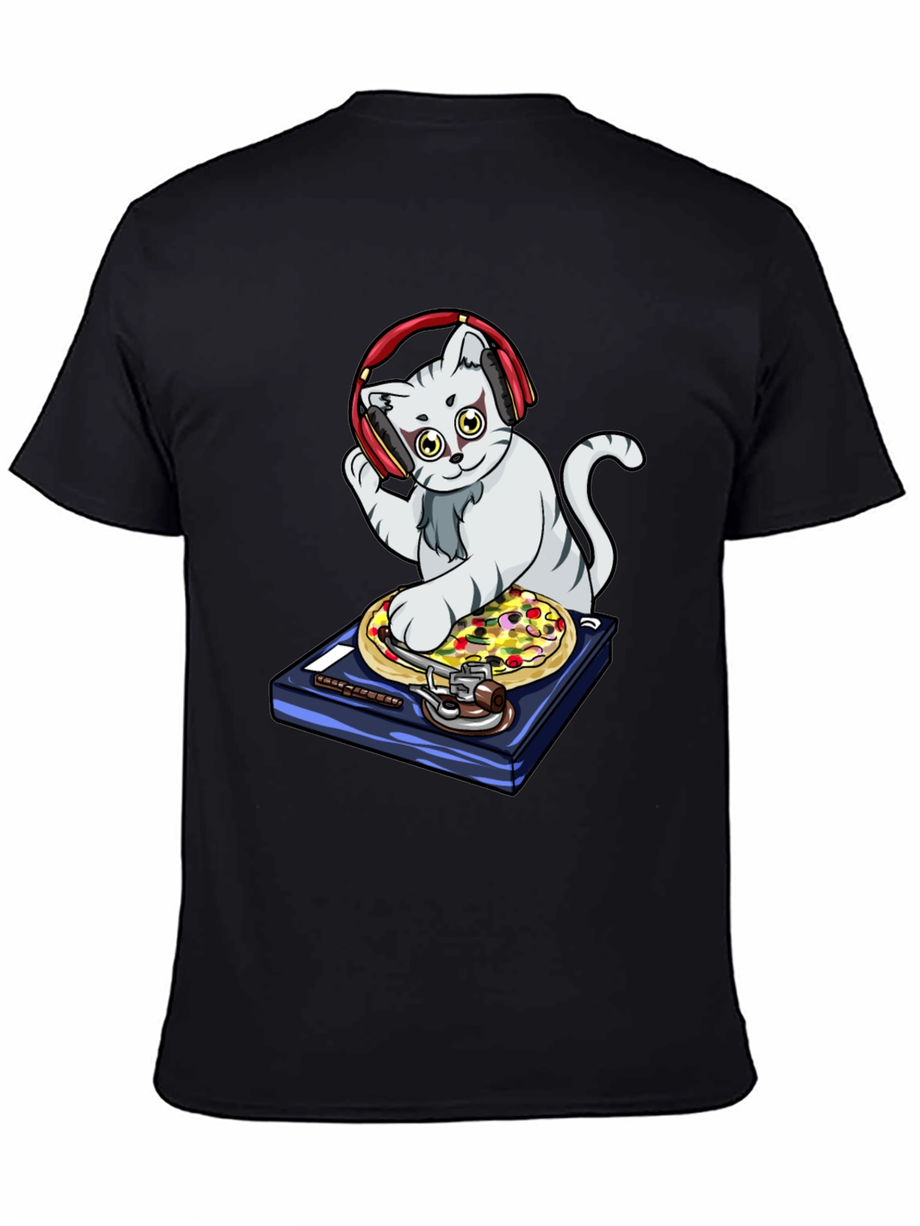 DJ Cat Pizza Turntable Graphic T-Shirt